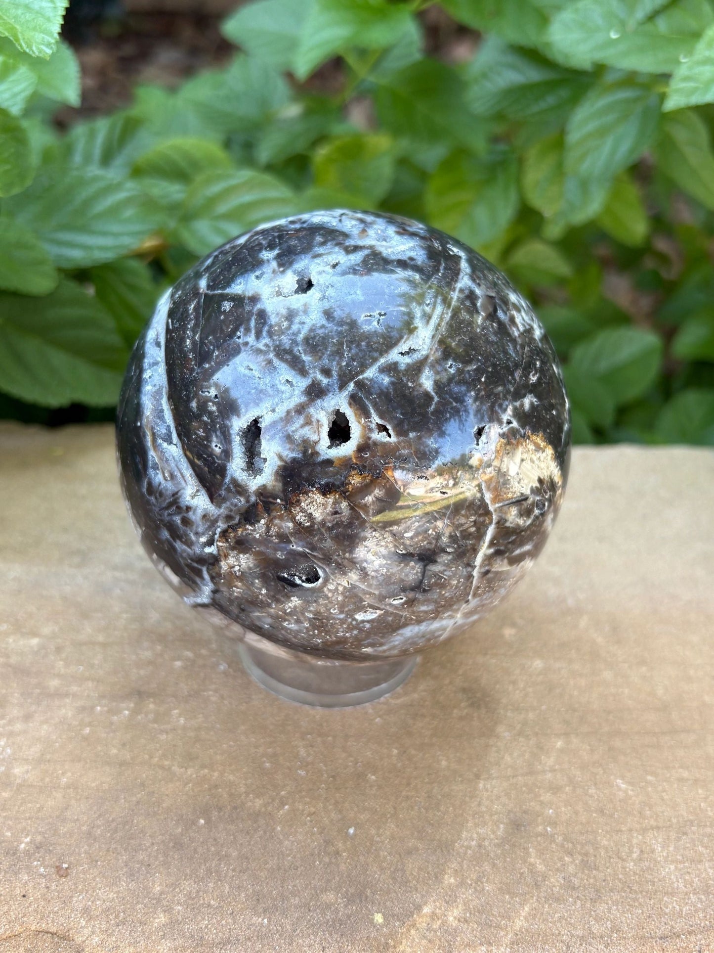 💎 2.35 lbs. Sphalerite Sphere with Sparkling Blue-Grey Druzy – Grounding, Transformation & Cosmic Glow Balance | Energy | Protection