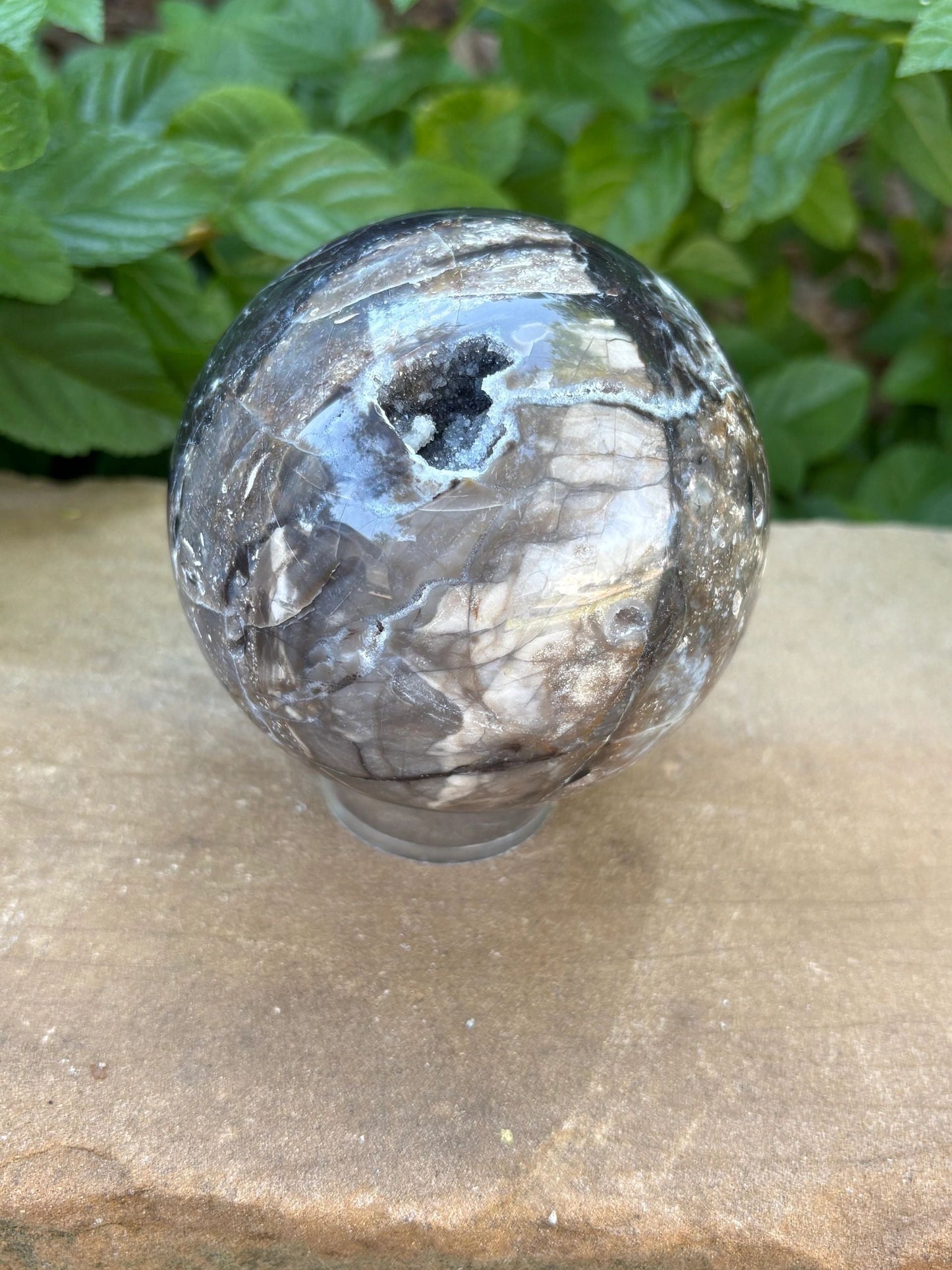 💎 2.35 lbs. Sphalerite Sphere with Sparkling Blue-Grey Druzy – Grounding, Transformation & Cosmic Glow Balance | Energy | Protection
