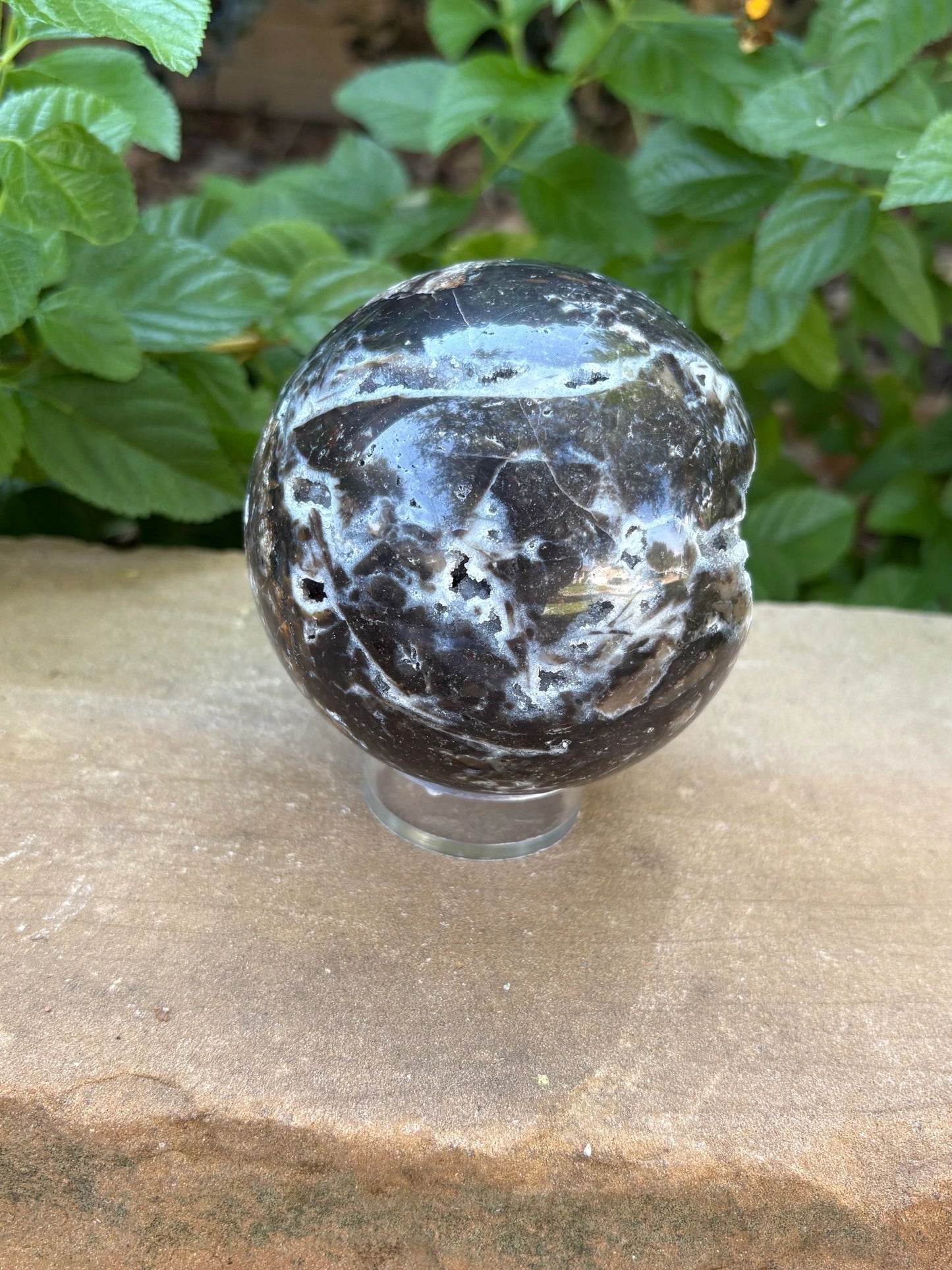 💎 2.35 lbs. Sphalerite Sphere with Sparkling Blue-Grey Druzy – Grounding, Transformation & Cosmic Glow Balance | Energy | Protection