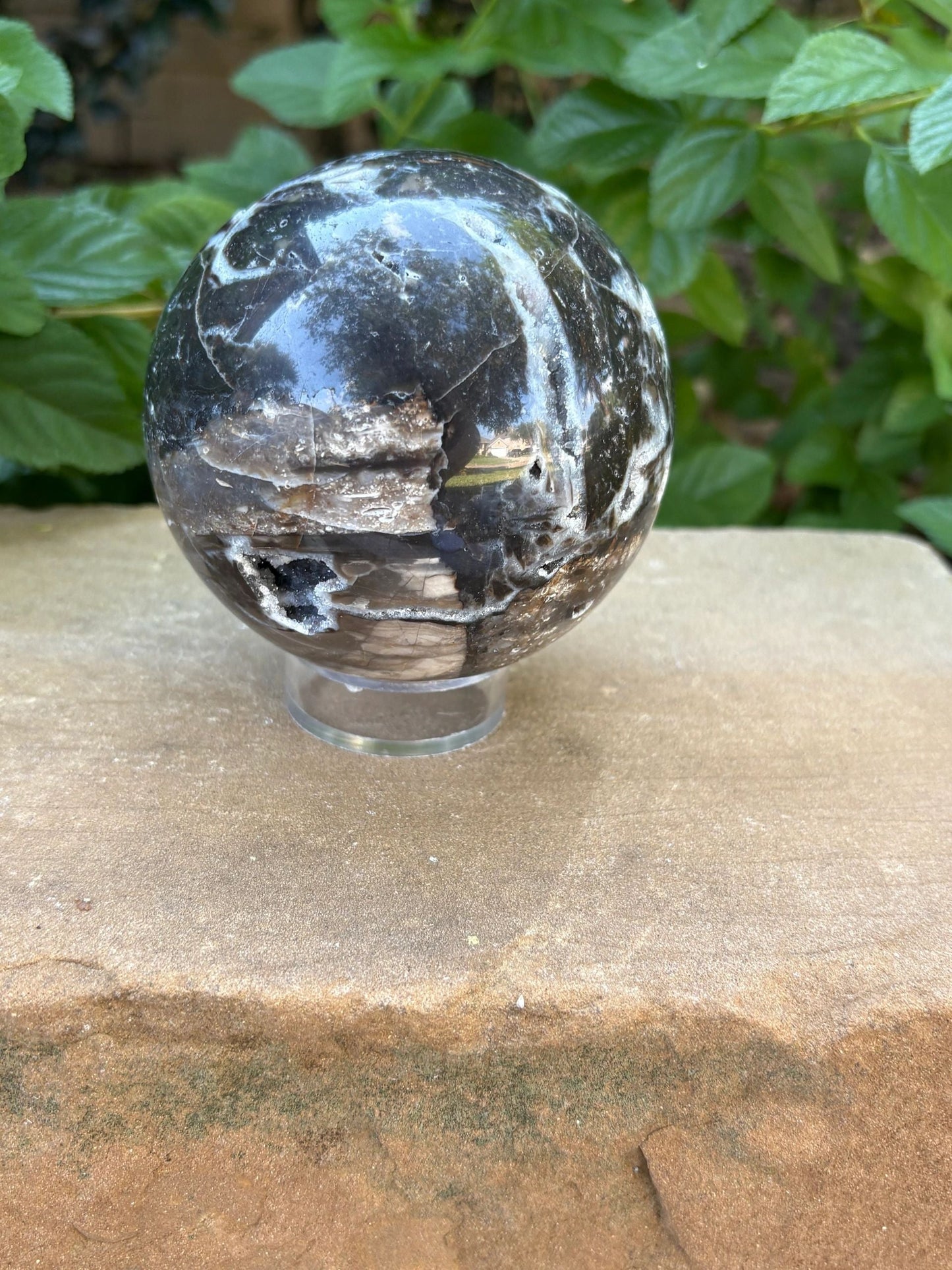 💎 2.35 lbs. Sphalerite Sphere with Sparkling Blue-Grey Druzy – Grounding, Transformation & Cosmic Glow Balance | Energy | Protection