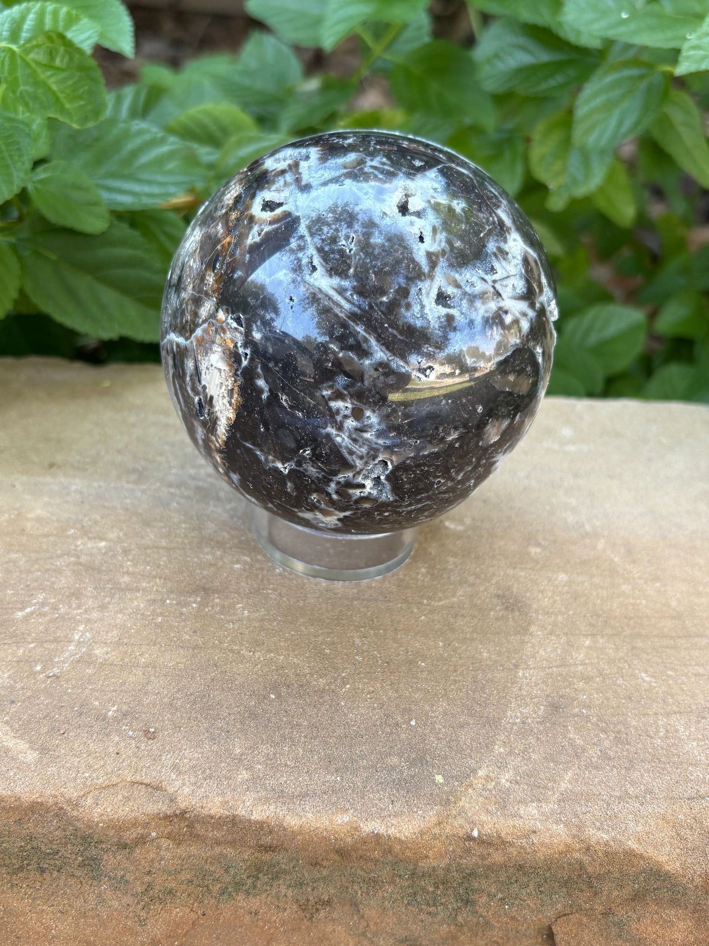 💎 2.35 lbs. Sphalerite Sphere with Sparkling Blue-Grey Druzy – Grounding, Transformation & Cosmic Glow Balance | Energy | Protection