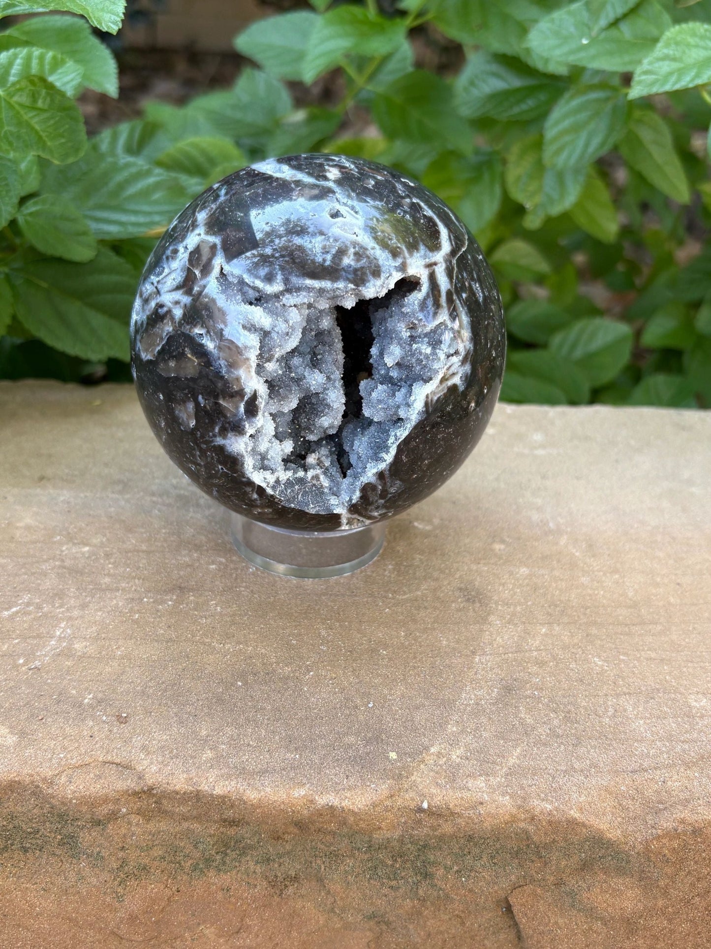 💎 2.35 lbs. Sphalerite Sphere with Sparkling Blue-Grey Druzy – Grounding, Transformation & Cosmic Glow Balance | Energy | Protection