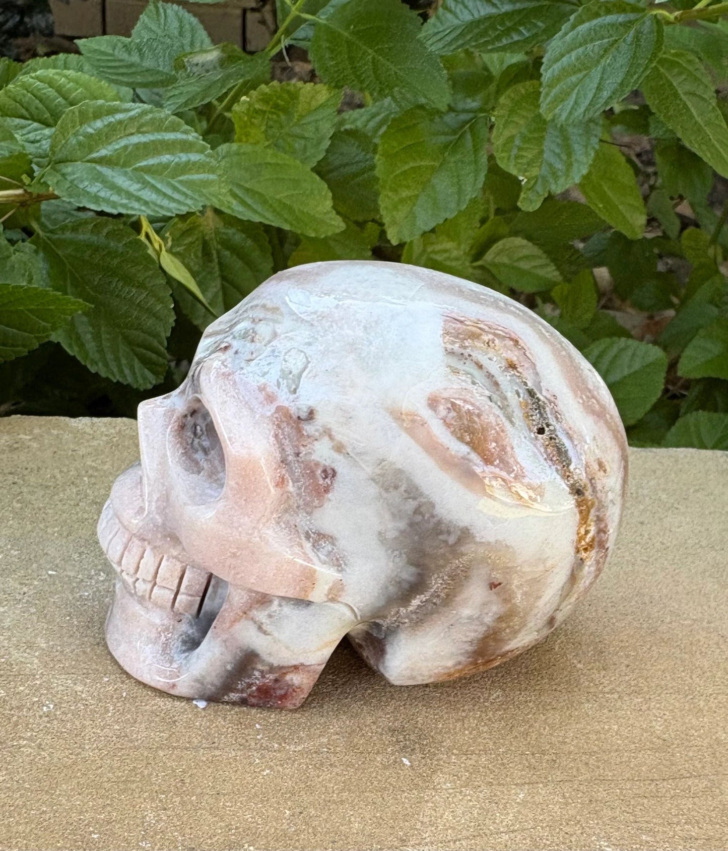 💀 Agate & Pink Calcite Skull – Balance, Compassion & Strength | Hand-Carved Crystal Skull Grounding | Love | Renewal