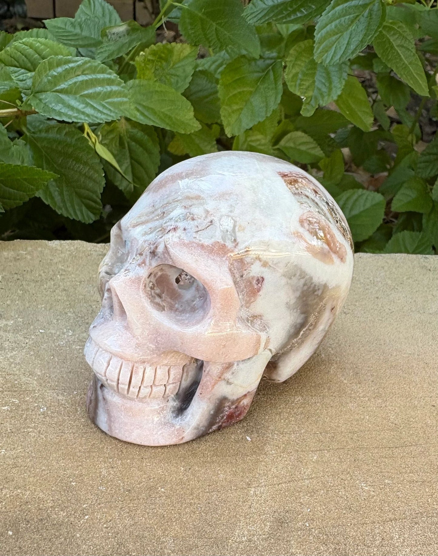 💀 Agate & Pink Calcite Skull – Balance, Compassion & Strength | Hand-Carved Crystal Skull Grounding | Love | Renewal