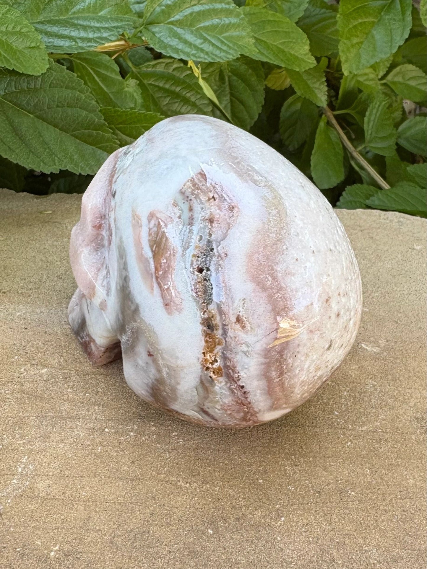 💀 Agate & Pink Calcite Skull – Balance, Compassion & Strength | Hand-Carved Crystal Skull Grounding | Love | Renewal