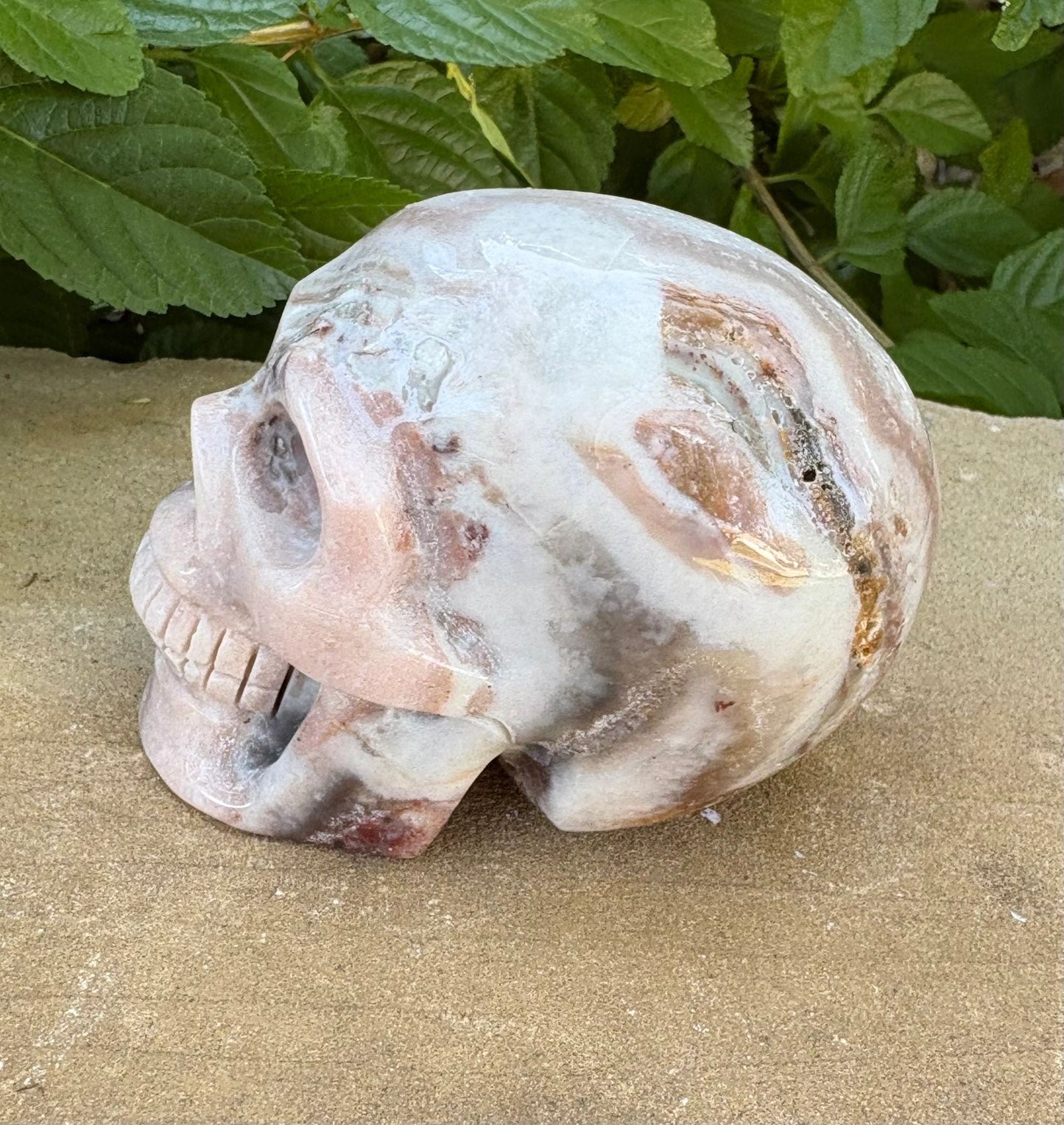 💀 Agate & Pink Calcite Skull – Balance, Compassion & Strength | Hand-Carved Crystal Skull Grounding | Love | Renewal
