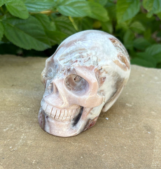 💀 Agate & Pink Calcite Skull – Balance, Compassion & Strength | Hand-Carved Crystal Skull Grounding | Love | Renewal