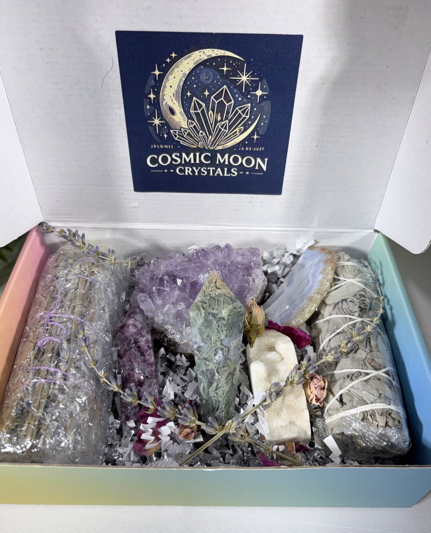 Crystal Calm & Grounding Kit with Sage & Lavender Peace • Grounding • Emotional Balance