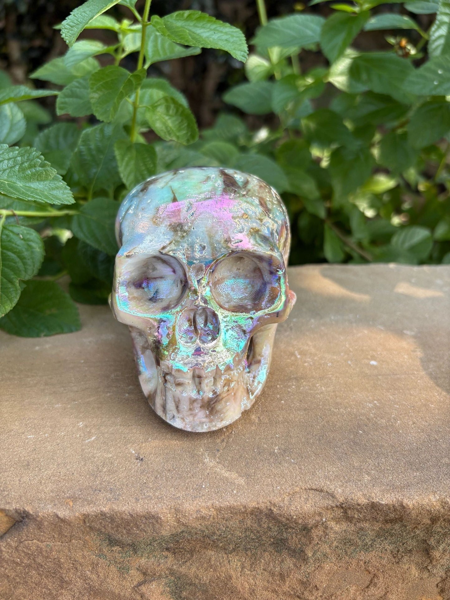🌈 2.1 lb. Titanium Aura Sphalerite Crystal Skull – Transformation, Radiance & Joy