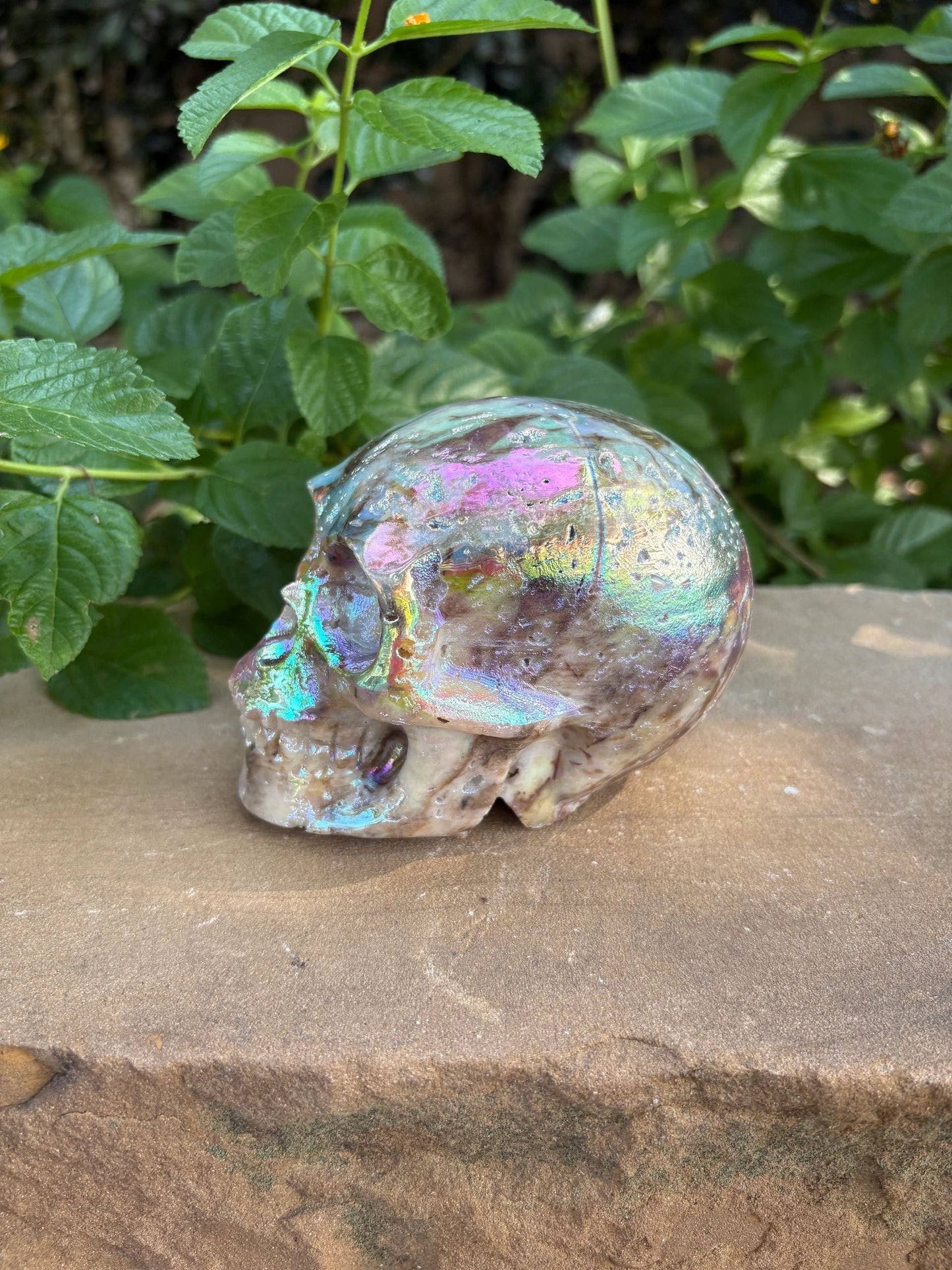 🌈 2.1 lb. Titanium Aura Sphalerite Crystal Skull – Transformation, Radiance & Joy