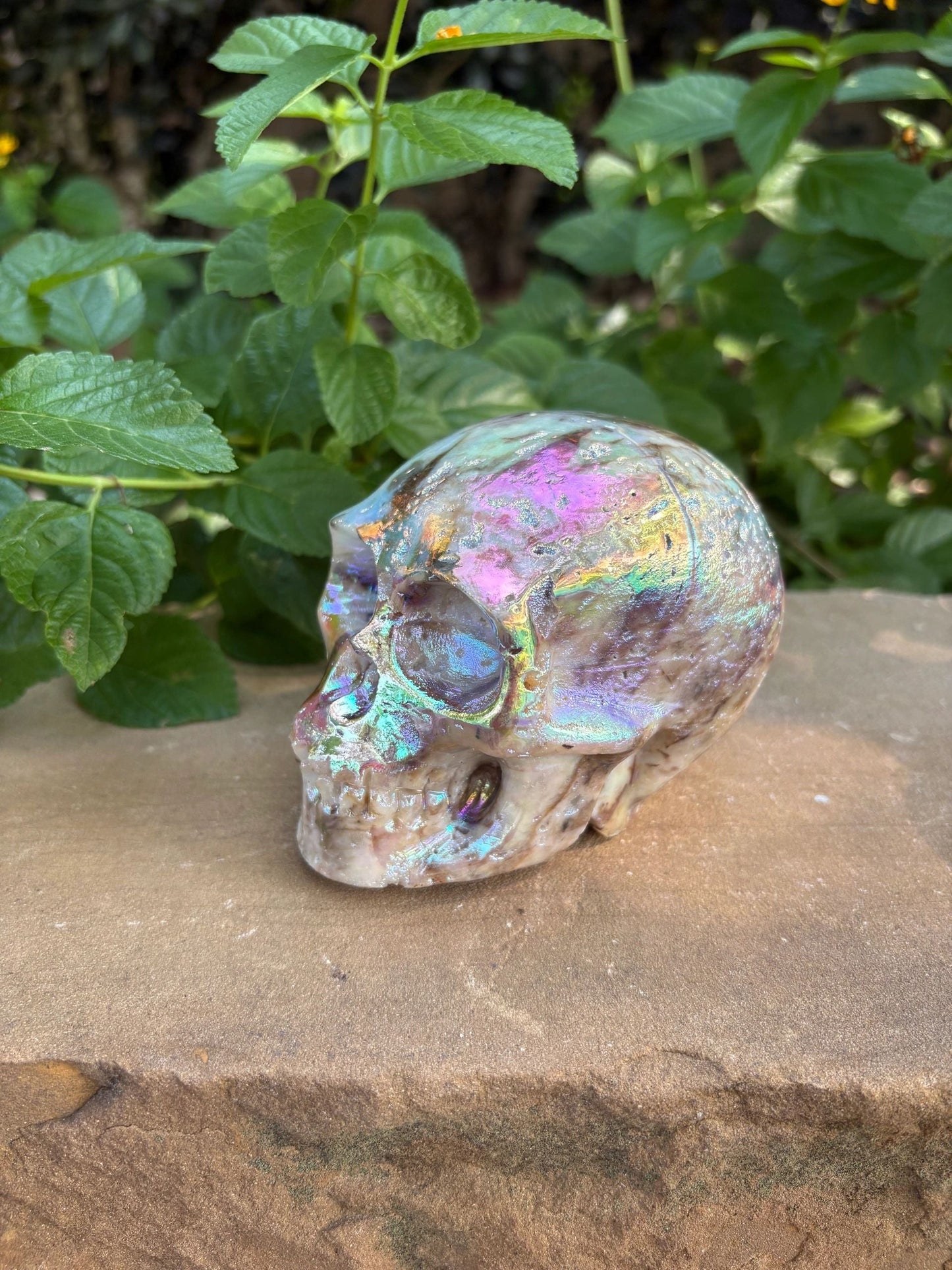🌈 2.1 lb. Titanium Aura Sphalerite Crystal Skull – Transformation, Radiance & Joy