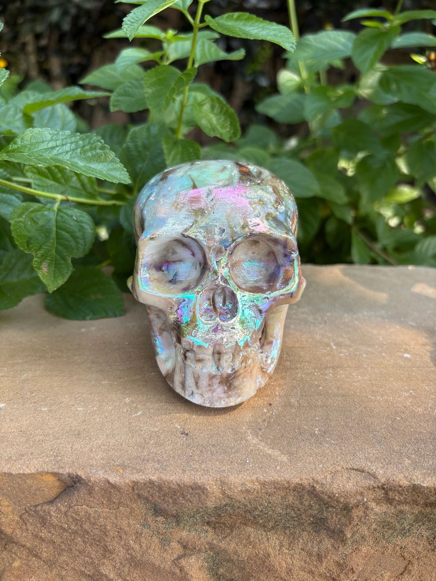 🌈 2.1 lb. Titanium Aura Sphalerite Crystal Skull – Transformation, Radiance & Joy