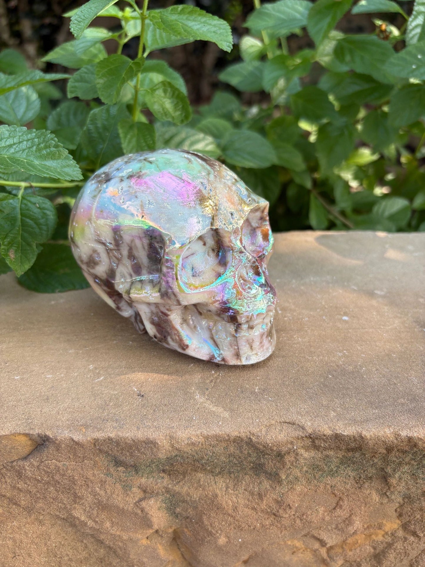 🌈 2.1 lb. Titanium Aura Sphalerite Crystal Skull – Transformation, Radiance & Joy