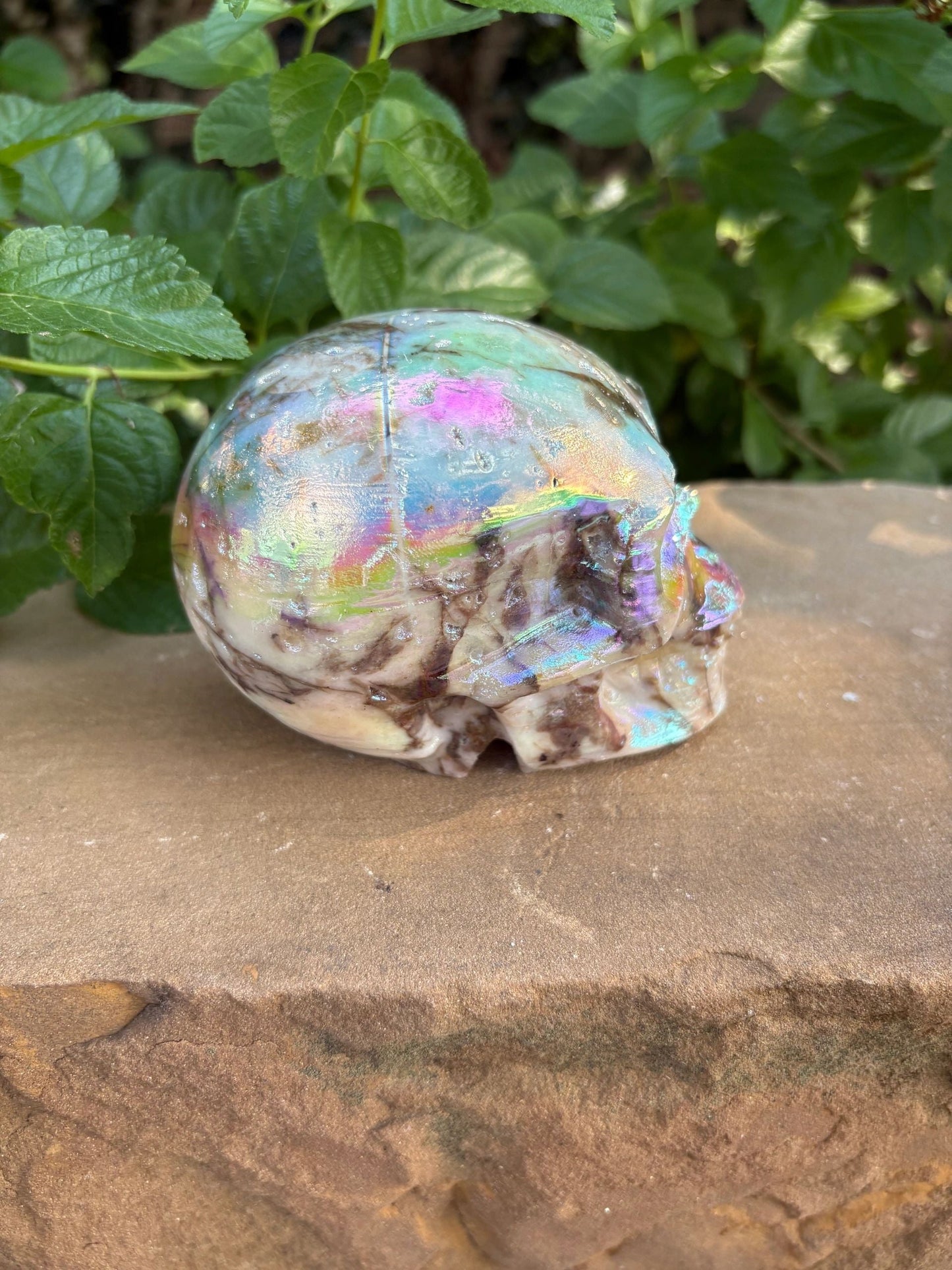 🌈 2.1 lb. Titanium Aura Sphalerite Crystal Skull – Transformation, Radiance & Joy