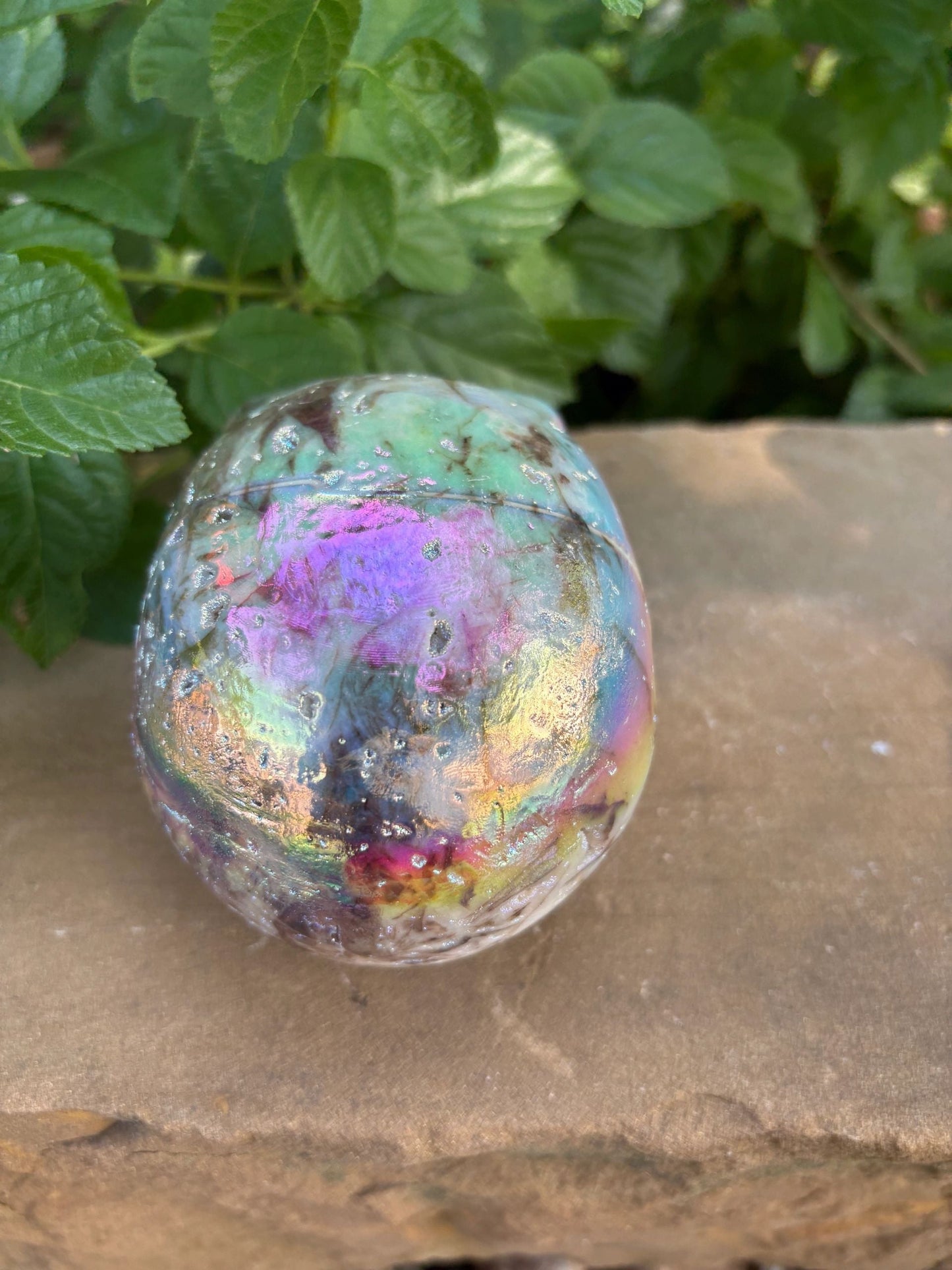 🌈 2.1 lb. Titanium Aura Sphalerite Crystal Skull – Transformation, Radiance & Joy