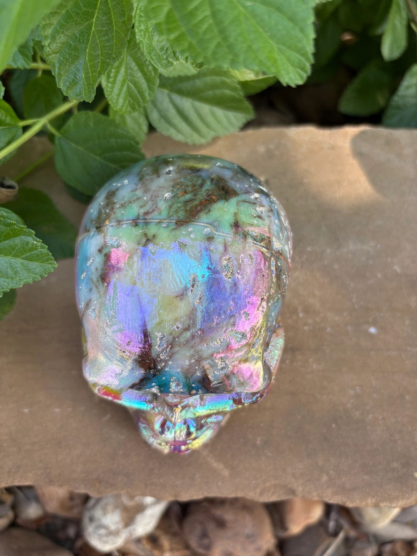 🌈 2.1 lb. Titanium Aura Sphalerite Crystal Skull – Transformation, Radiance & Joy
