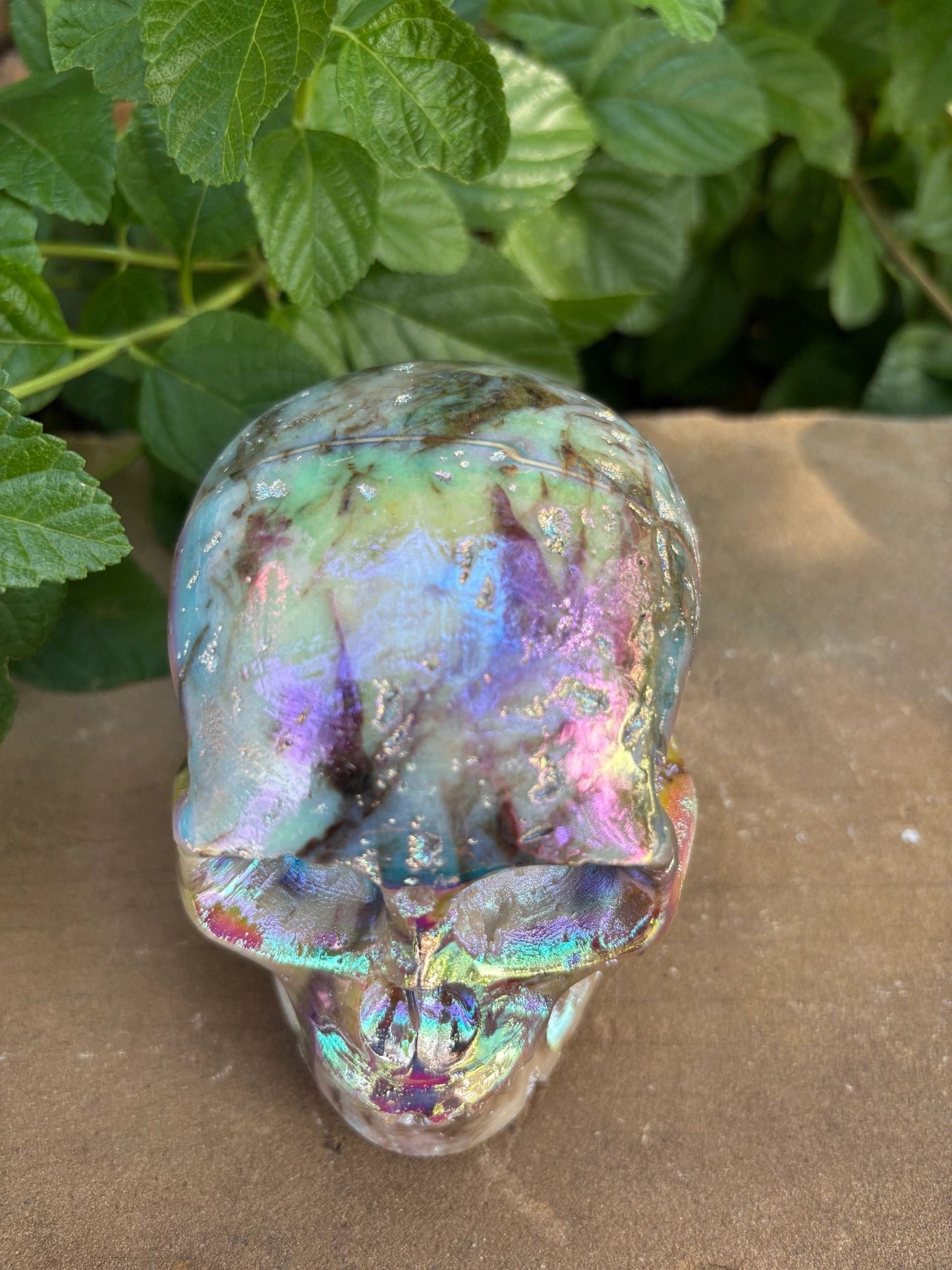 🌈 2.1 lb. Titanium Aura Sphalerite Crystal Skull – Transformation, Radiance & Joy