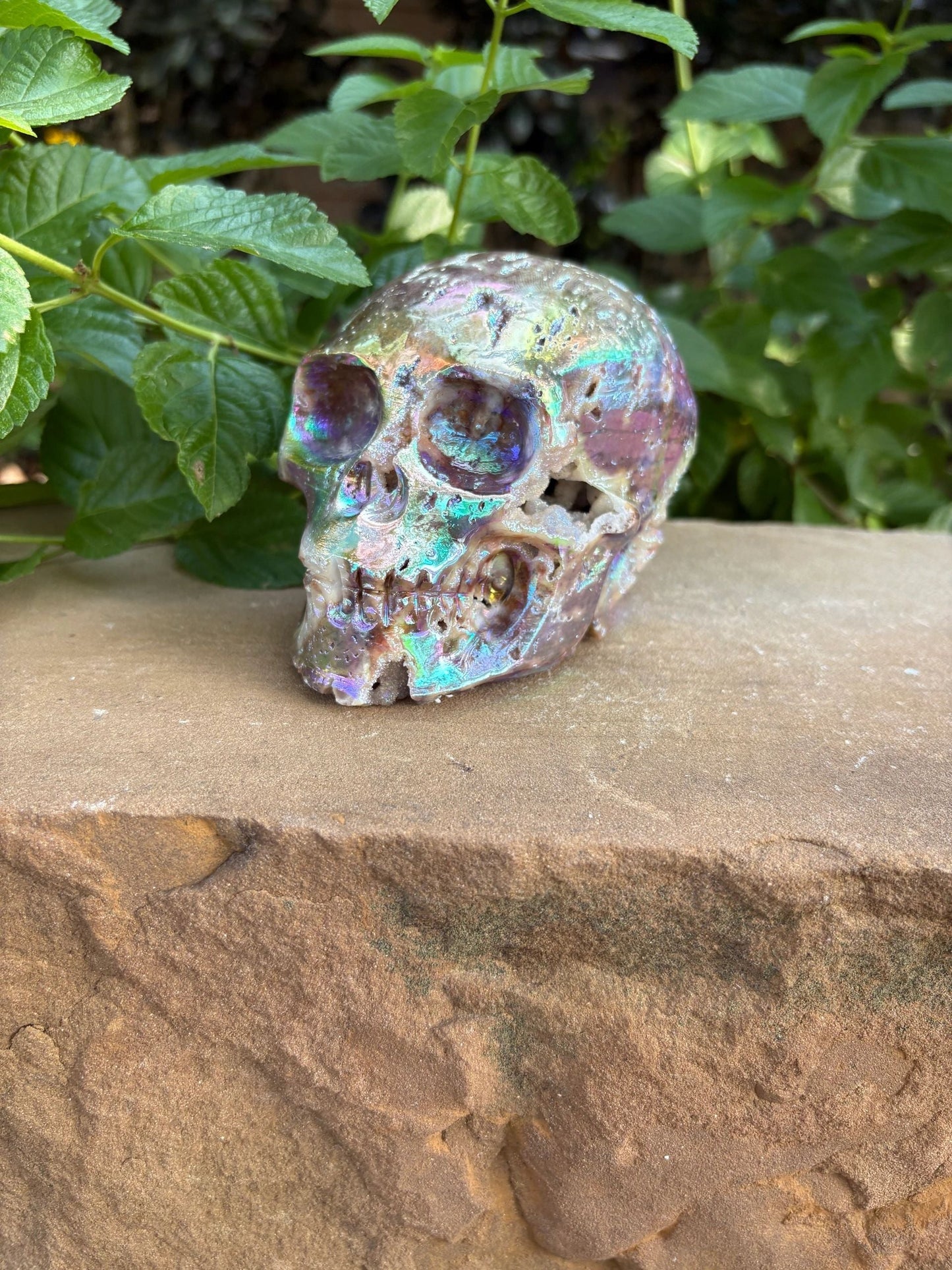 🌈 Titanium Aura Druzy Skull – Transformation, Protection & Power | 2.15 lbs