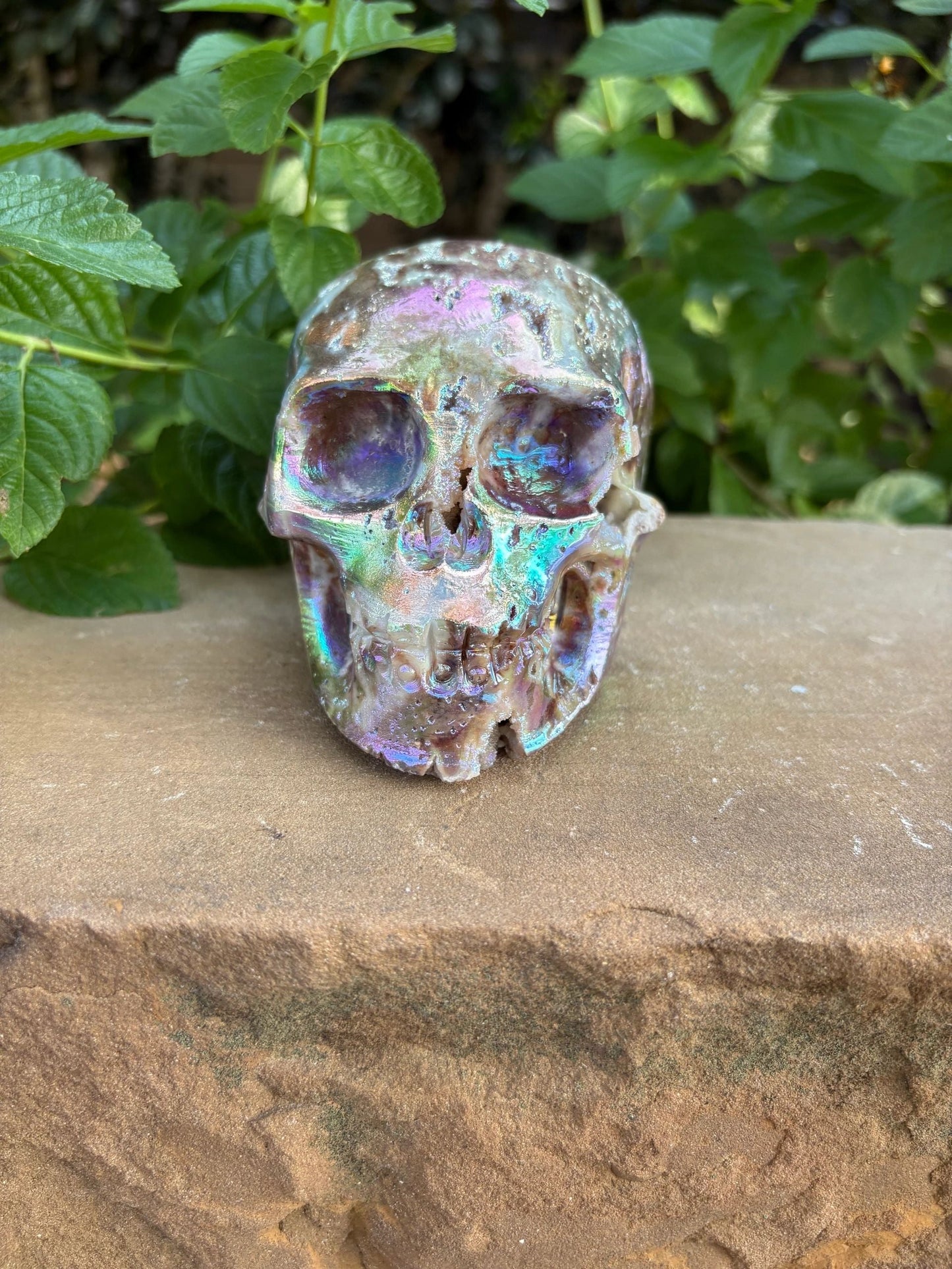 🌈 Titanium Aura Druzy Skull – Transformation, Protection & Power | 2.15 lbs