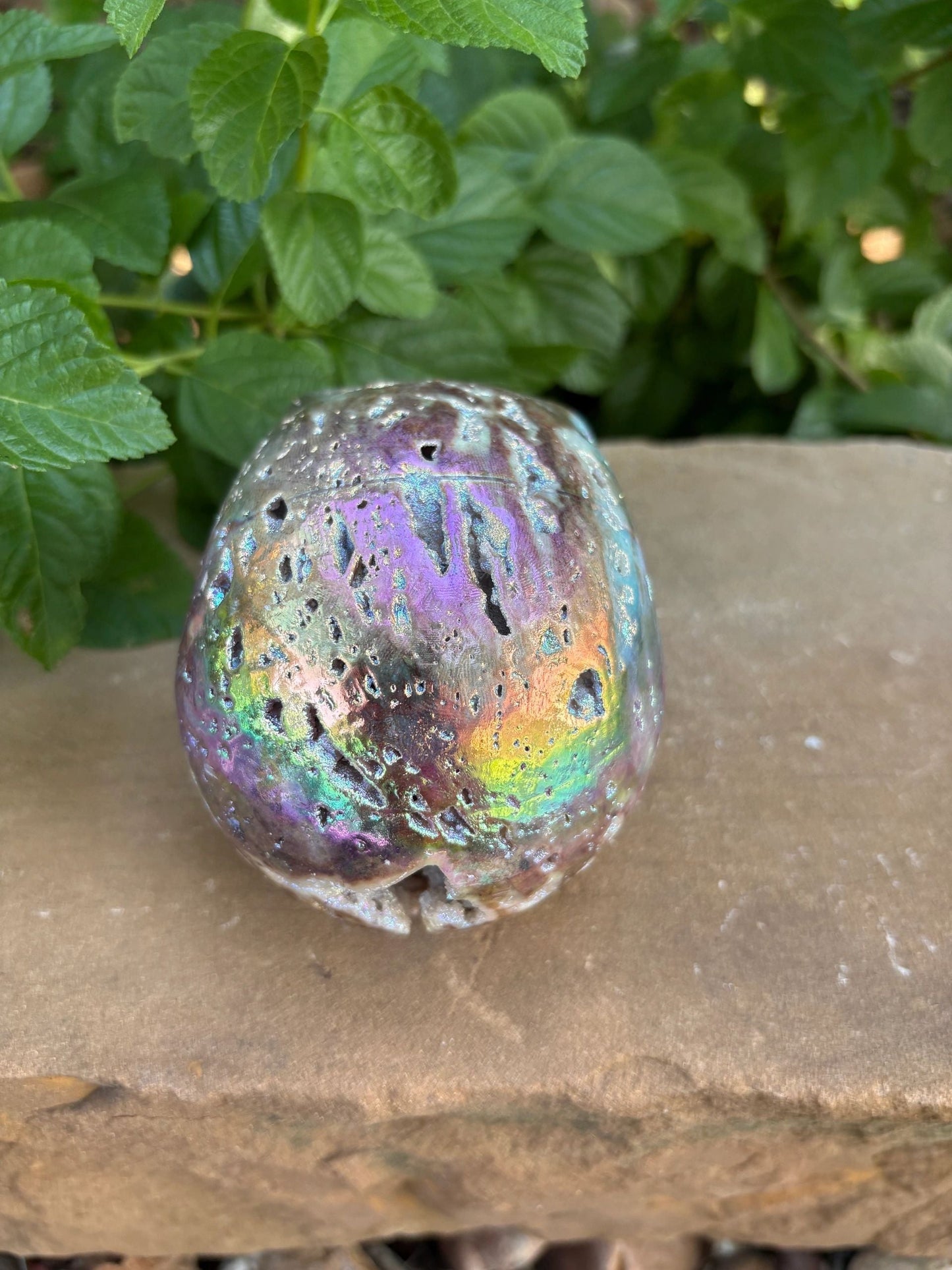 🌈 Titanium Aura Druzy Skull – Transformation, Protection & Power | 2.15 lbs
