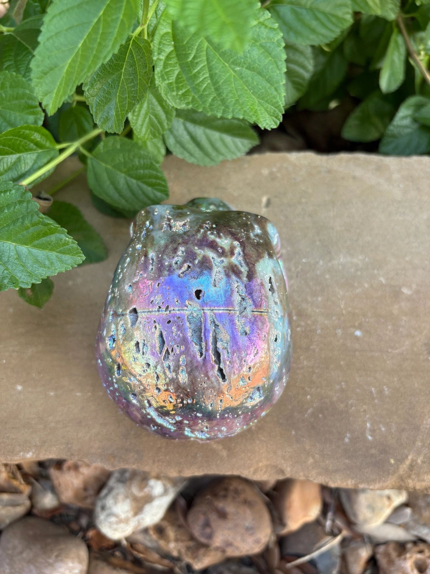 🌈 Titanium Aura Druzy Skull – Transformation, Protection & Power | 2.15 lbs