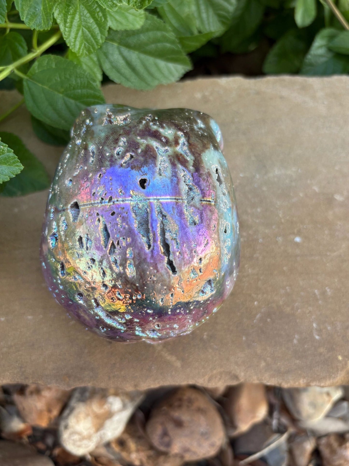 🌈 Titanium Aura Druzy Skull – Transformation, Protection & Power | 2.15 lbs