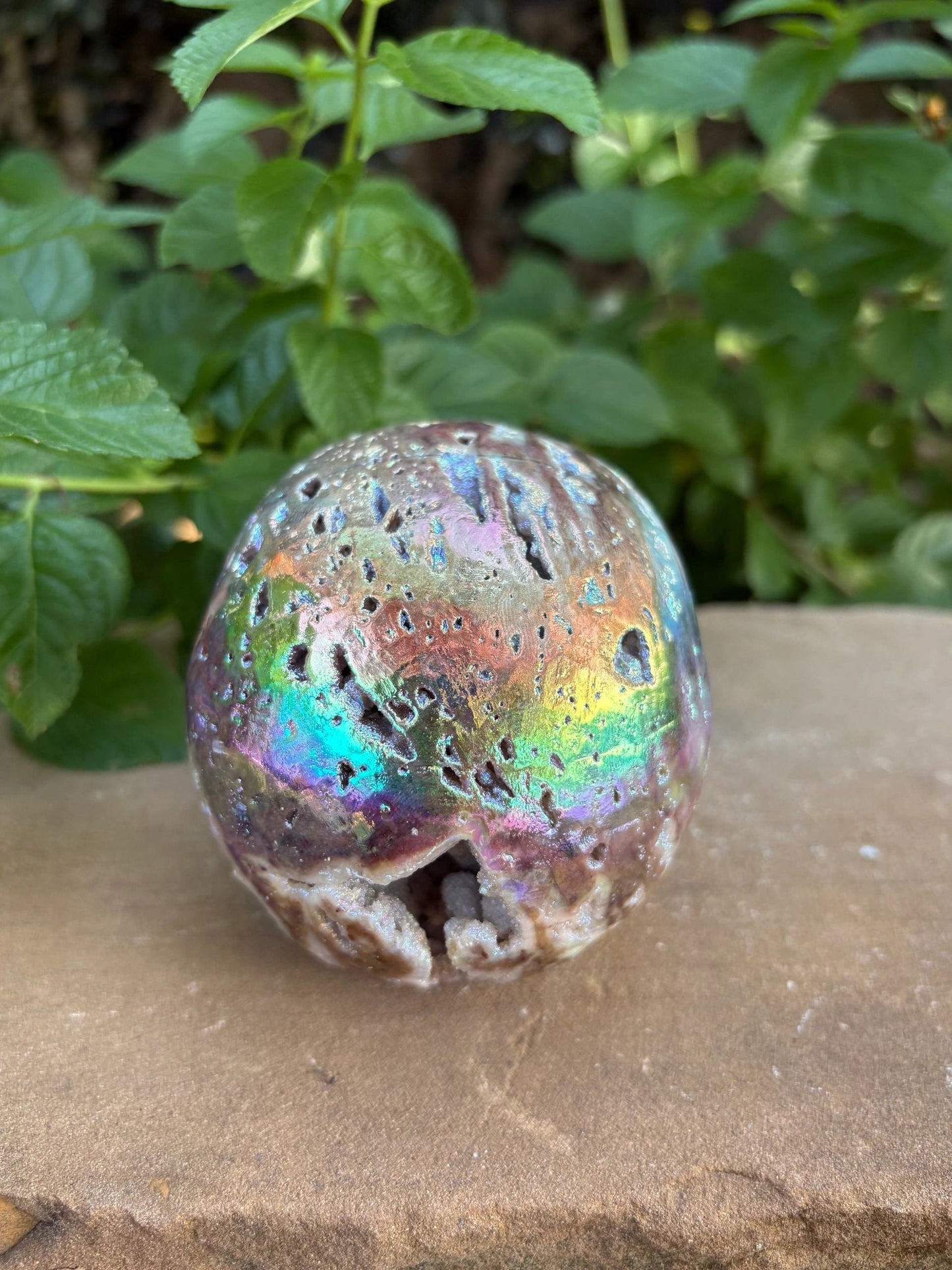 🌈 Titanium Aura Druzy Skull – Transformation, Protection & Power | 2.15 lbs