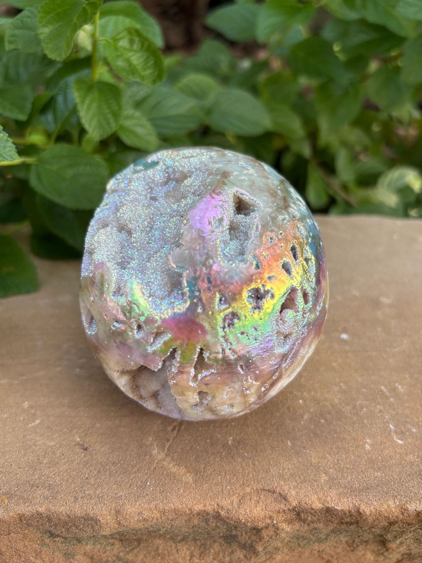 🌈 Titanium Aura Druzy Skull – Transformation, Protection & Rainbow Brain Power | 1.84 lbs.