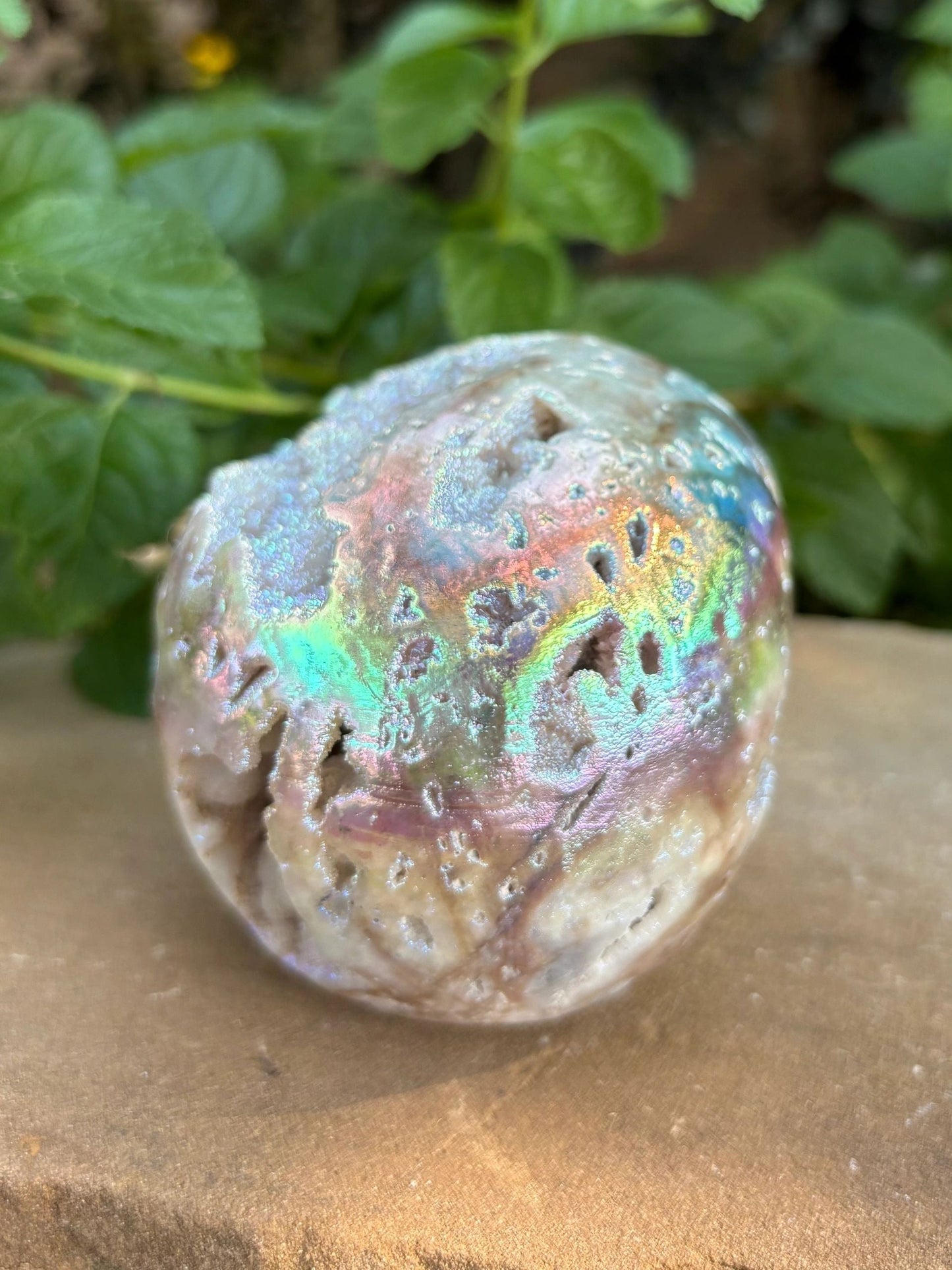 🌈 Titanium Aura Druzy Skull – Transformation, Protection & Rainbow Brain Power | 1.84 lbs.