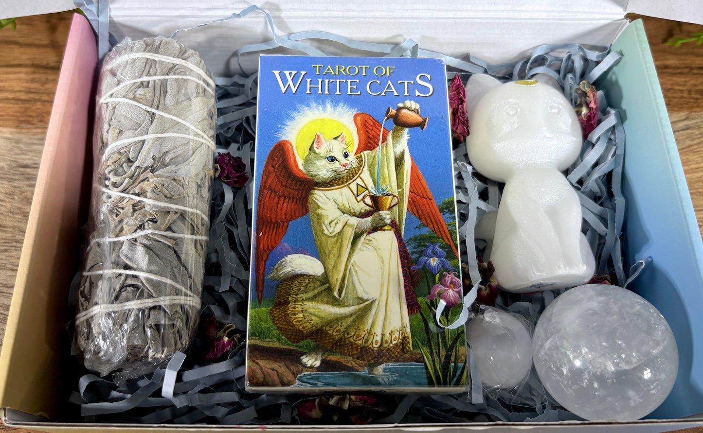 The White Cat Tarot & Crystal Kit - Intuition • Clarity • Energetic Cleansing