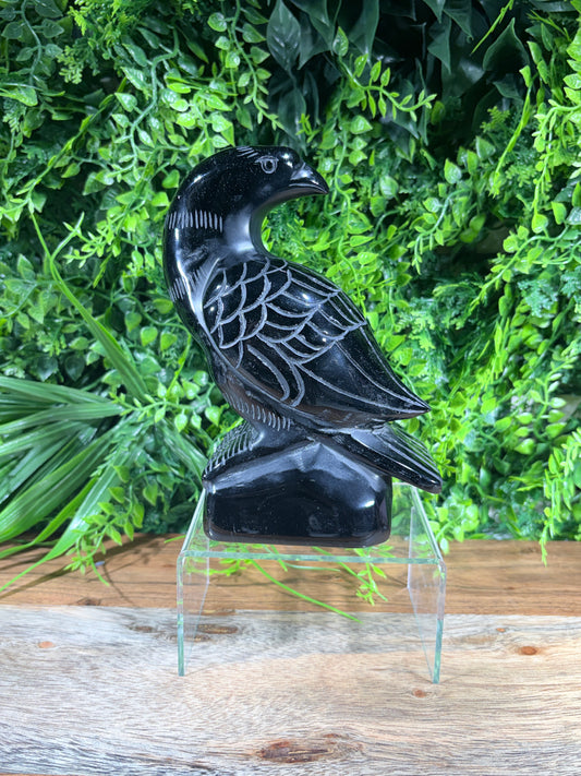Hand-Carved Black Obsidian Raven Protection • Wisdom • Intuition