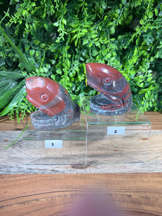 African Bloodstone Shark Head - Courage • Strength • Protection