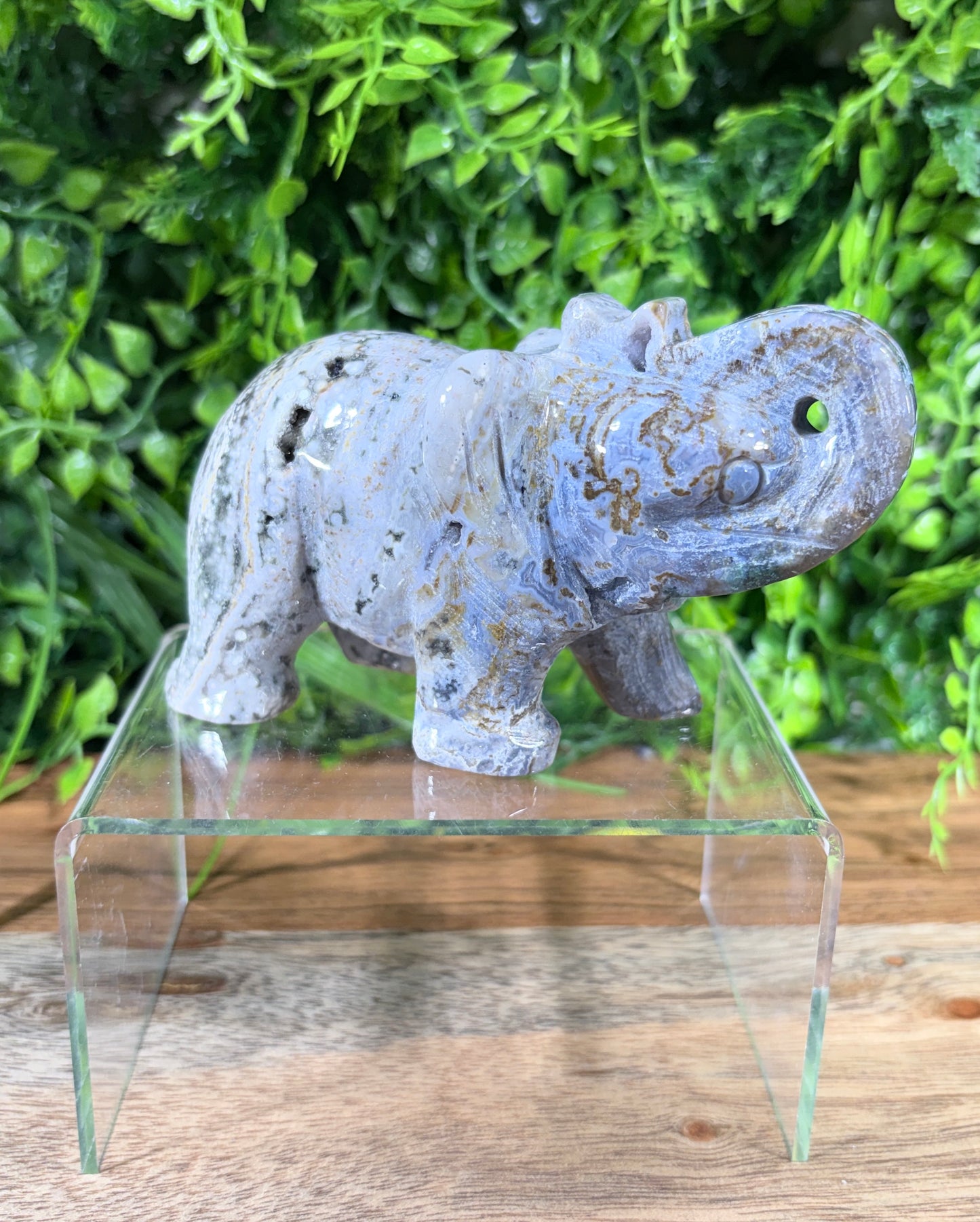 Carved Blue Ocean Jasper Elephant with Druzy - Joy • Optimism • Emotional Balance