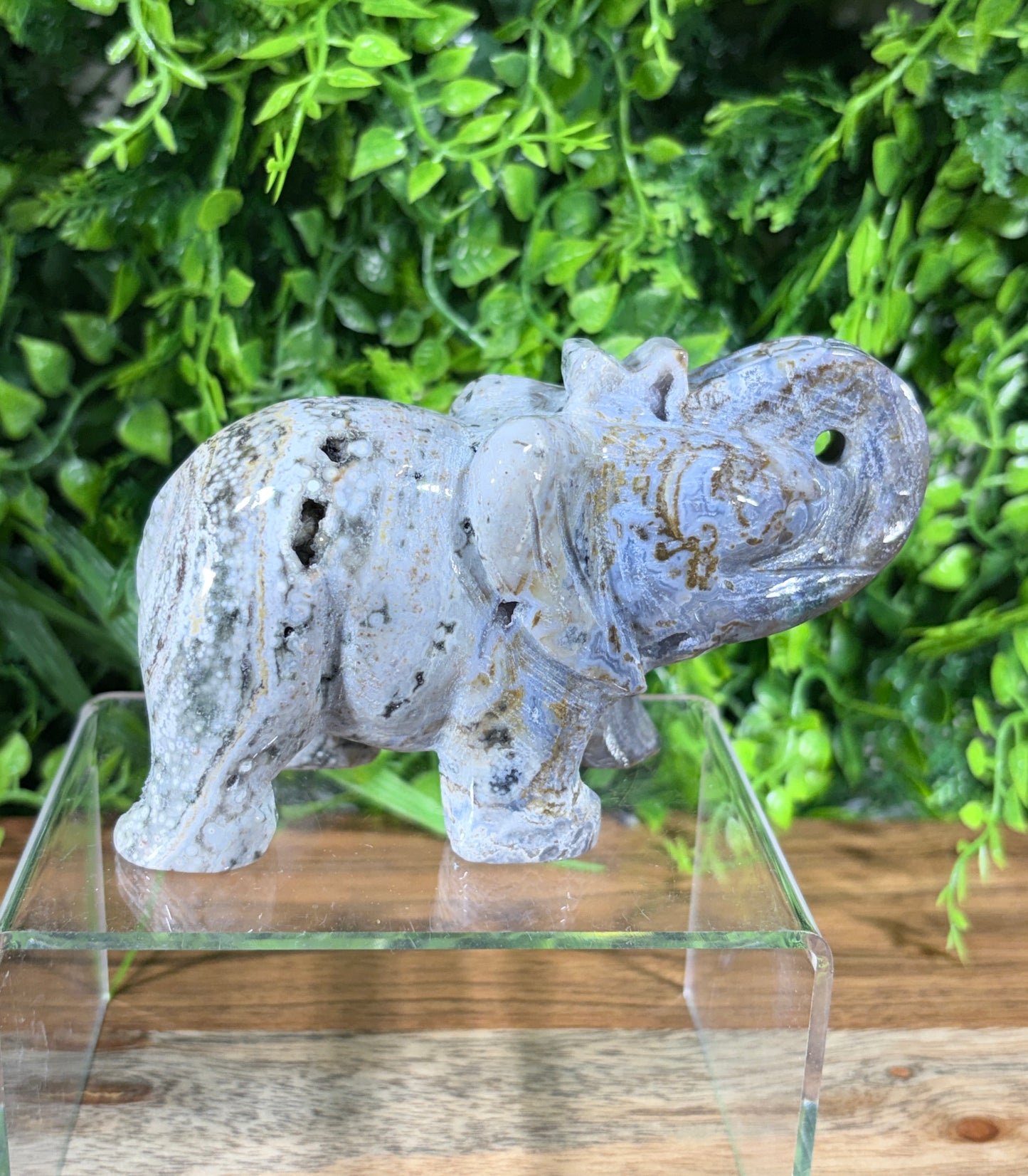 Carved Blue Ocean Jasper Elephant with Druzy - Joy • Optimism • Emotional Balance