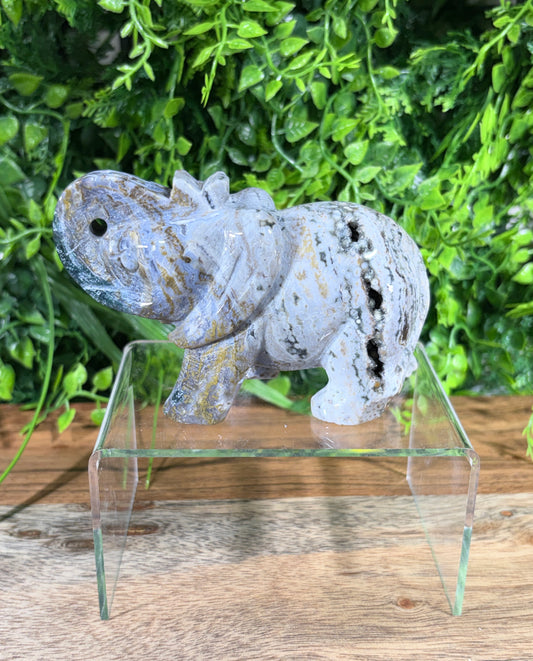 Carved Blue Ocean Jasper Elephant with Druzy - Joy • Optimism • Emotional Balance