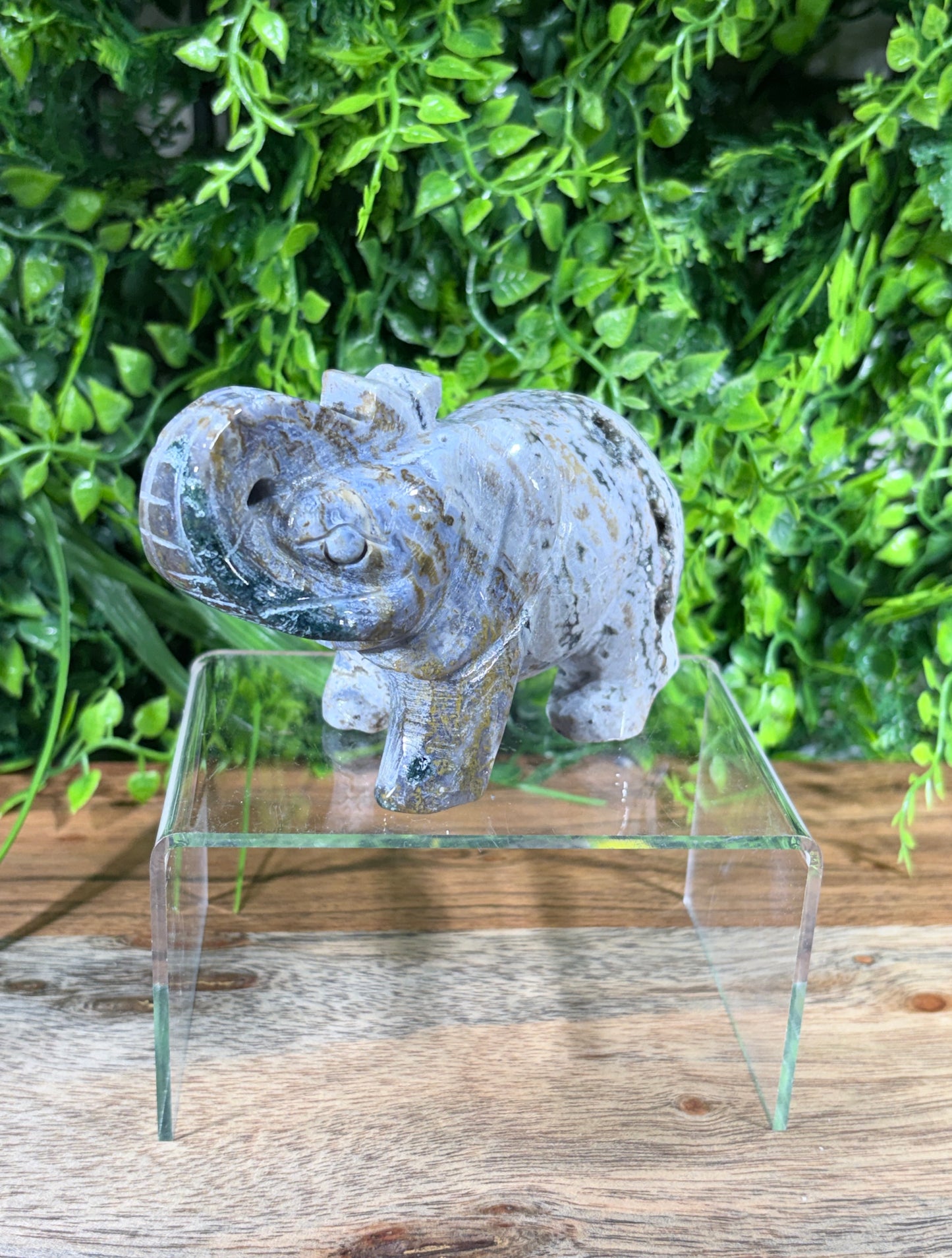 Carved Blue Ocean Jasper Elephant with Druzy - Joy • Optimism • Emotional Balance