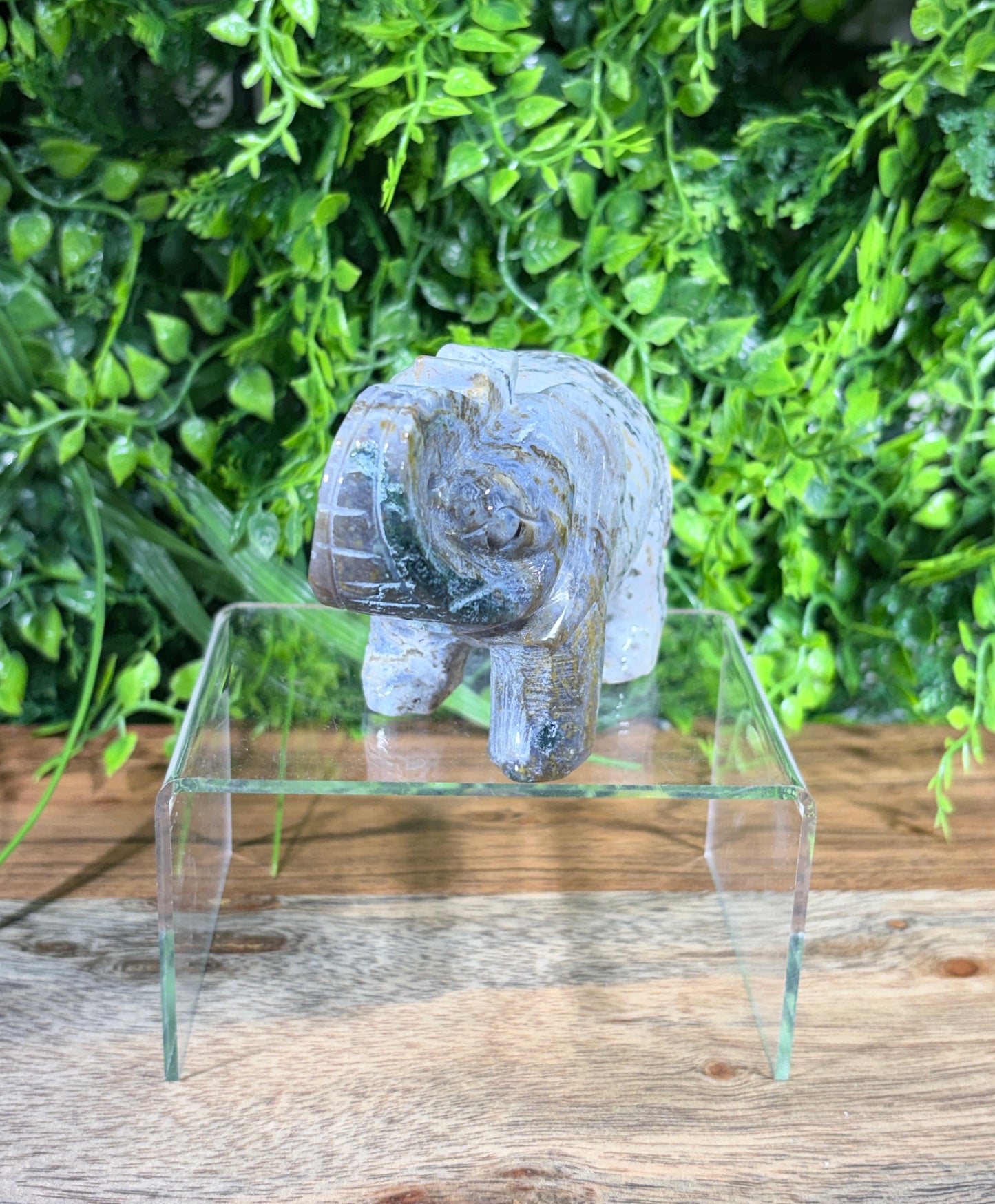 Carved Blue Ocean Jasper Elephant with Druzy - Joy • Optimism • Emotional Balance