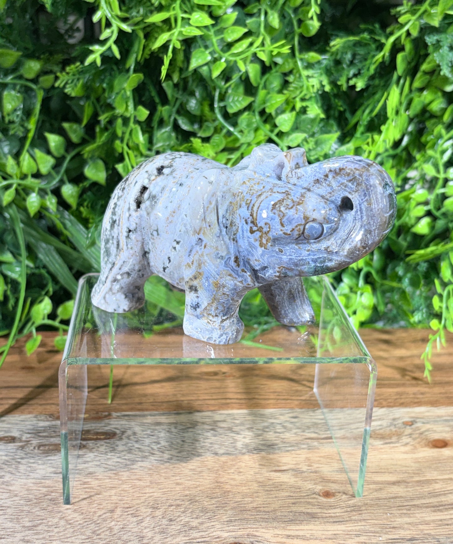 Carved Blue Ocean Jasper Elephant with Druzy - Joy • Optimism • Emotional Balance