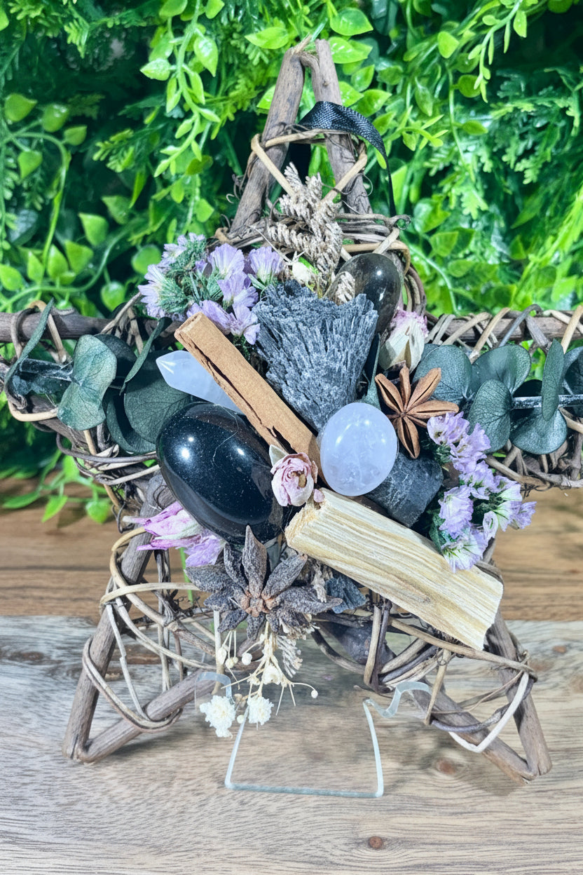 Protection Wicker Stars with Crystals and Sacred Botanicals - Protection • Energy Clearing • Sacred Space