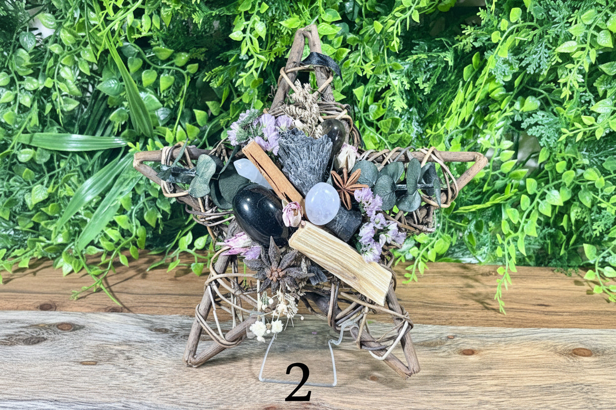 Protection Wicker Stars with Crystals and Sacred Botanicals - Protection • Energy Clearing • Sacred Space