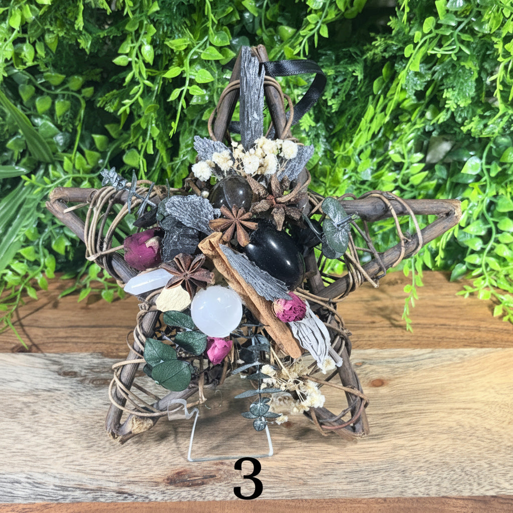 Protection Wicker Stars with Crystals and Sacred Botanicals - Protection • Energy Clearing • Sacred Space