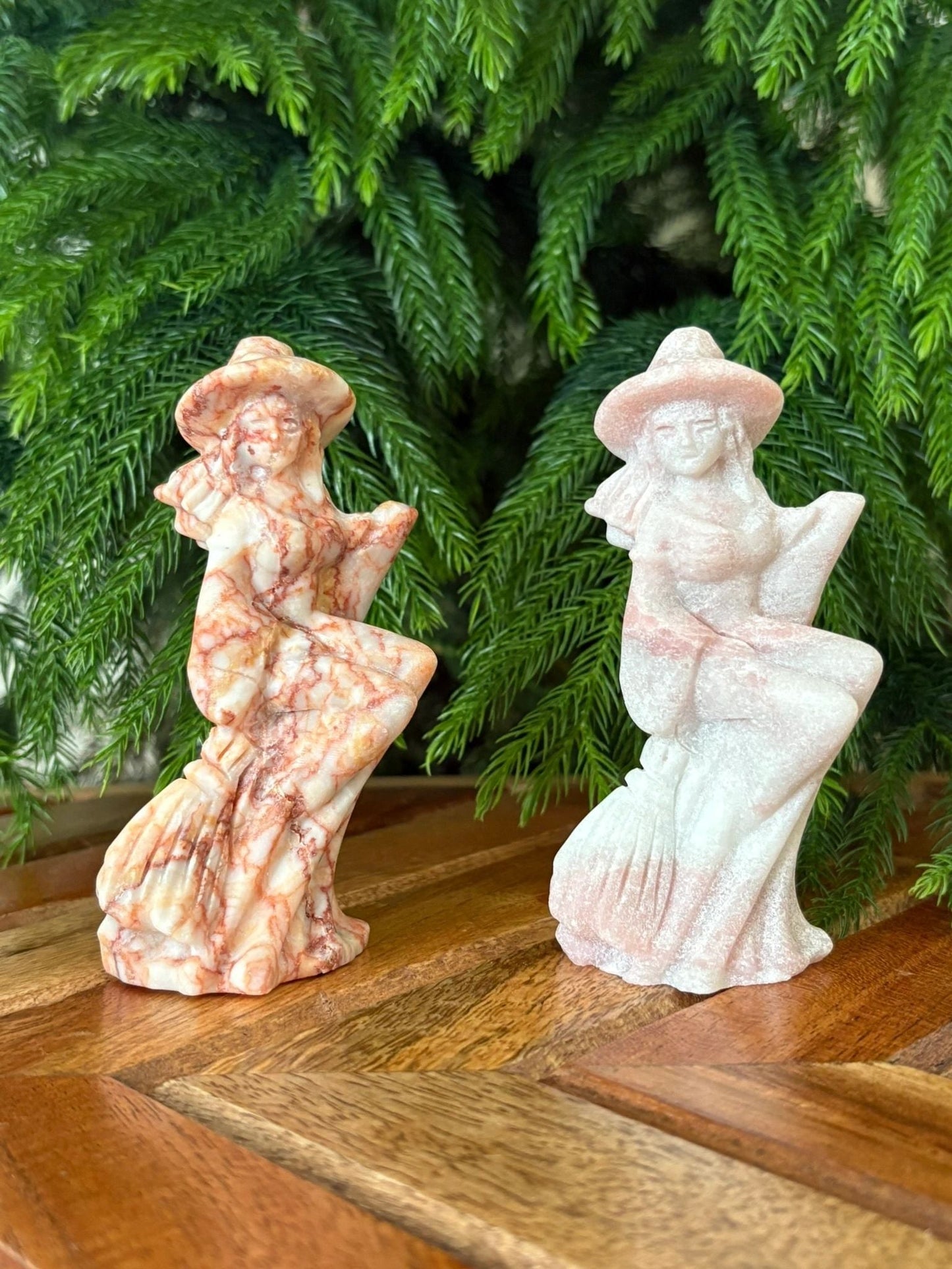 🧙‍♀️ Pink Opal or Red Map Stone Witch – Magic, Feminine Power & Fearless Flight | 4" Carving