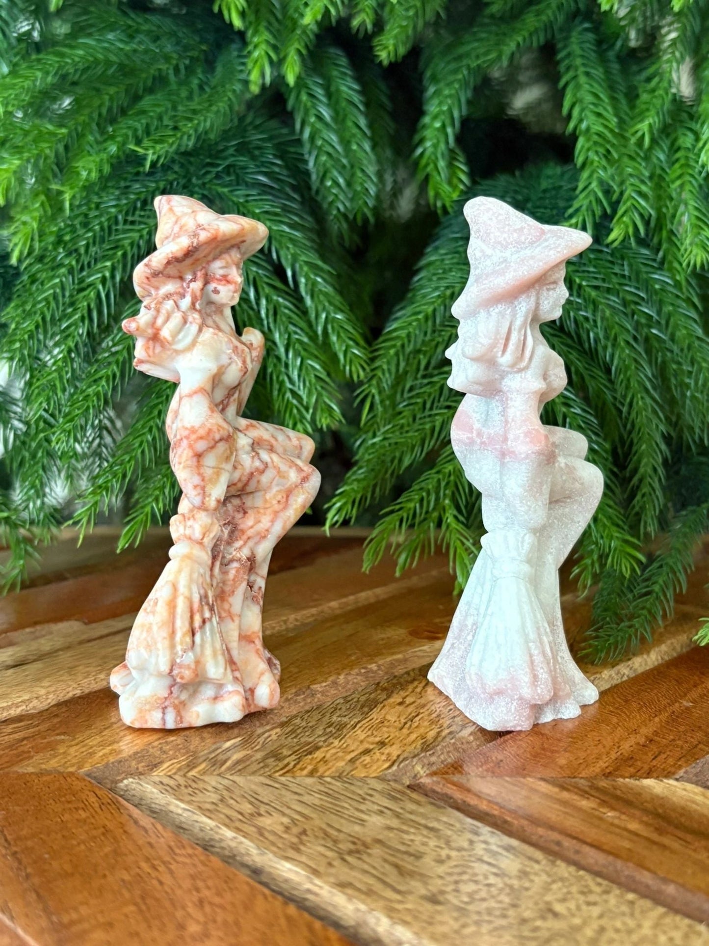 🧙‍♀️ Pink Opal or Red Map Stone Witch – Magic, Feminine Power & Fearless Flight | 4" Carving