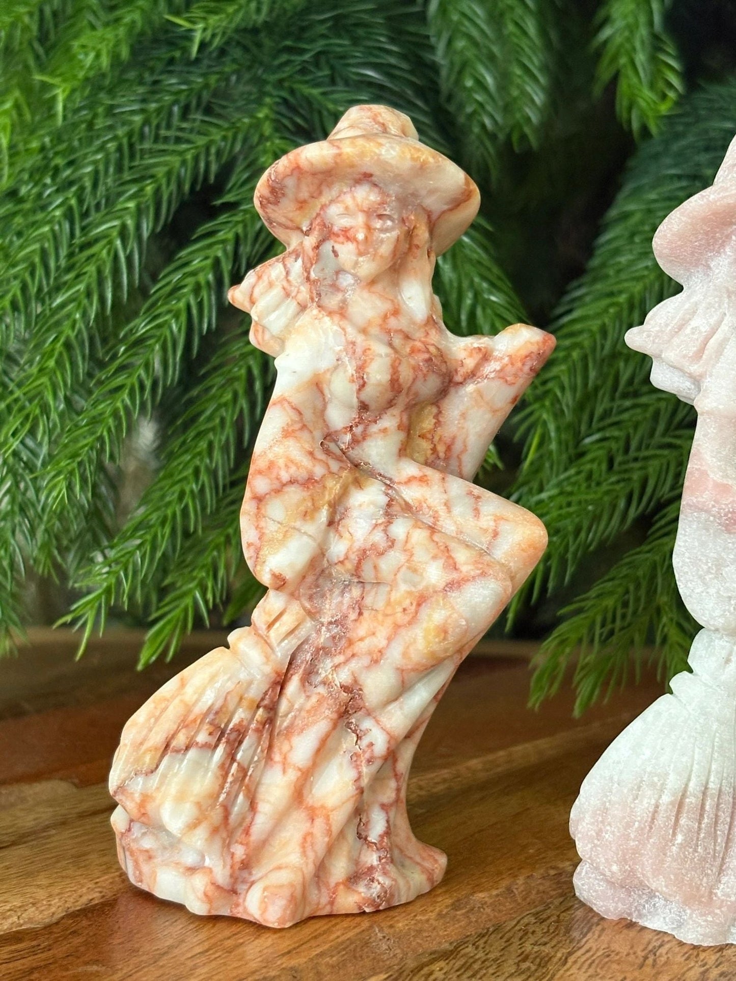 🧙‍♀️ Pink Opal or Red Map Stone Witch – Magic, Feminine Power & Fearless Flight | 4" Carving