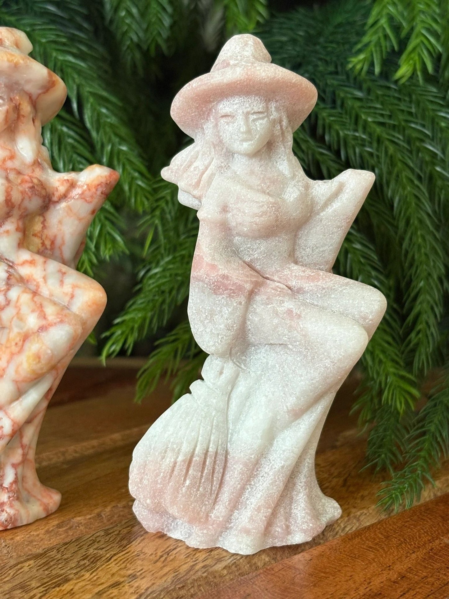 🧙‍♀️ Pink Opal or Red Map Stone Witch – Magic, Feminine Power & Fearless Flight | 4" Carving