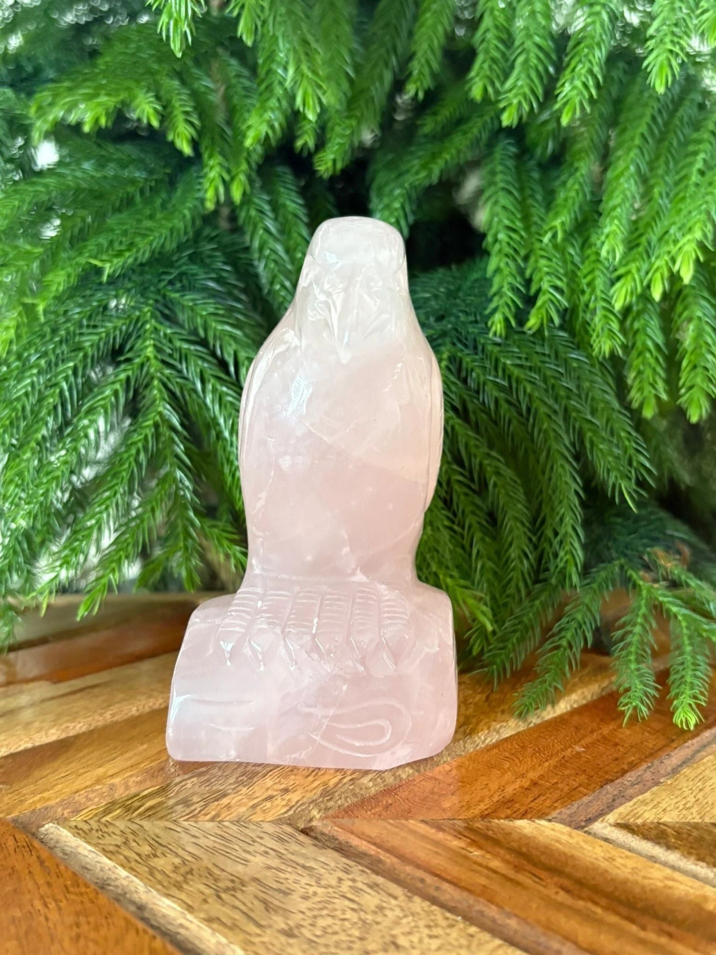 💗 Rose Quartz Raven on Log – Love, Renewal & Higher Insight | 1.3 lbs.