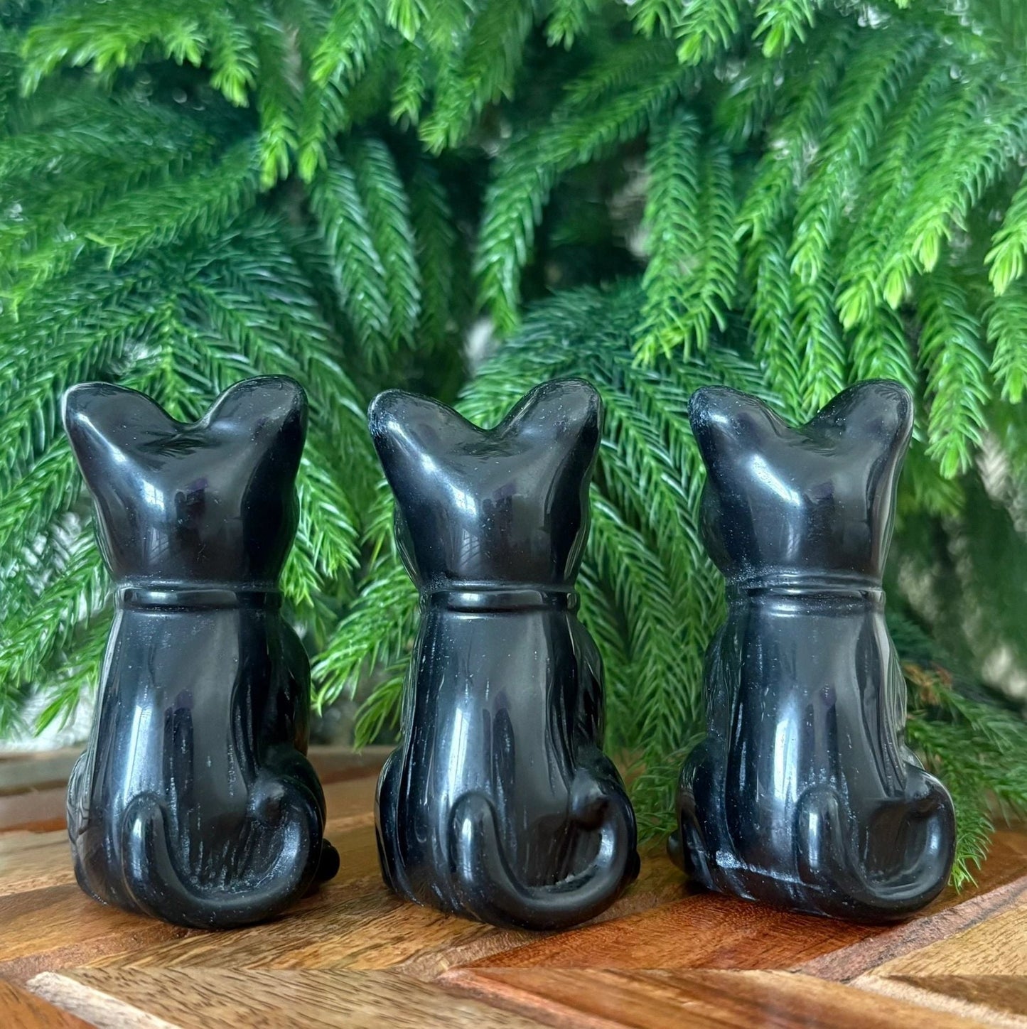 🖤 Black Obsidian Cat with Collar – Protection, Energetic Armor & Grounding | 5.1 oz