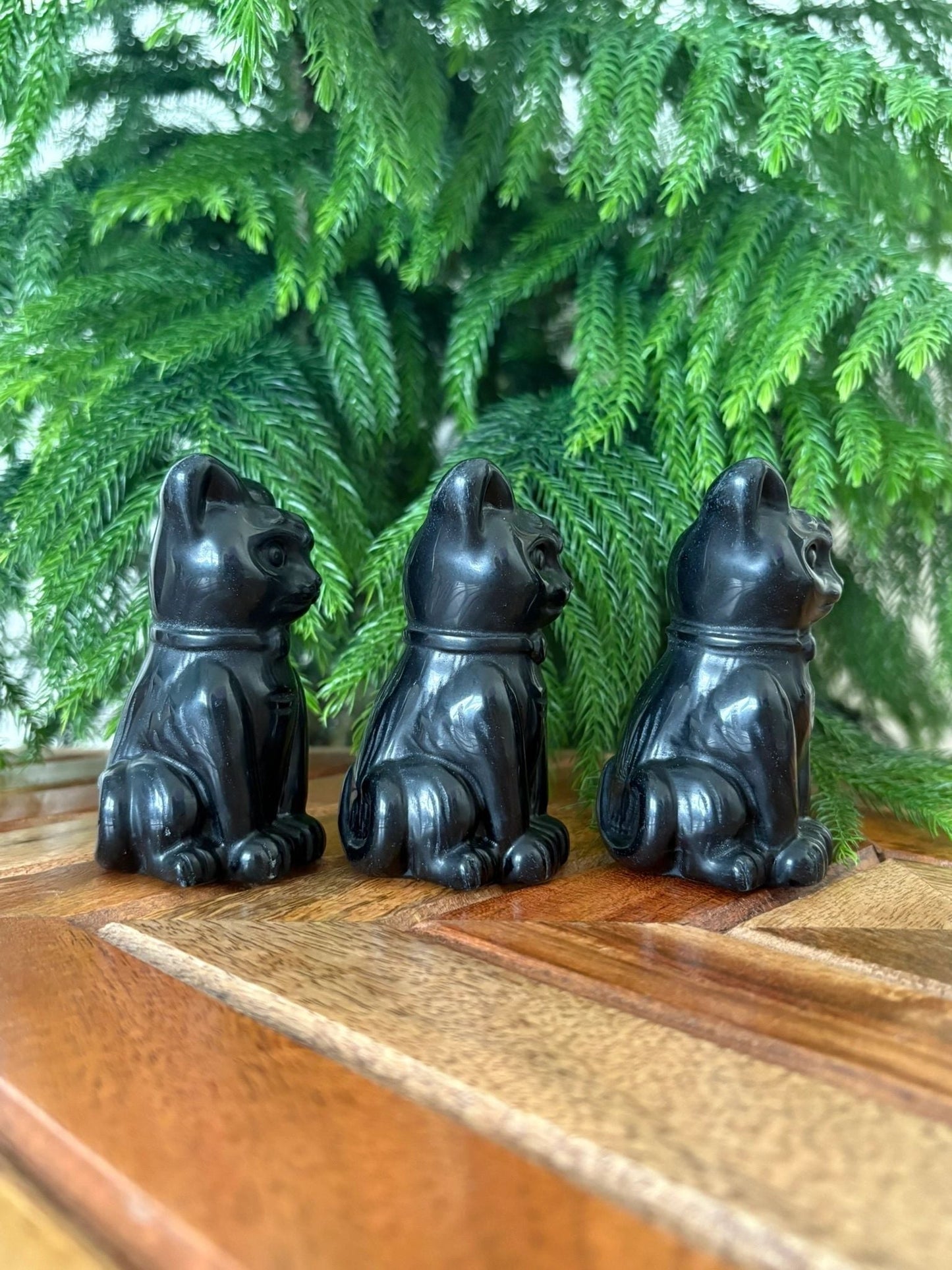 🖤 Black Obsidian Cat with Collar – Protection, Energetic Armor & Grounding | 5.1 oz