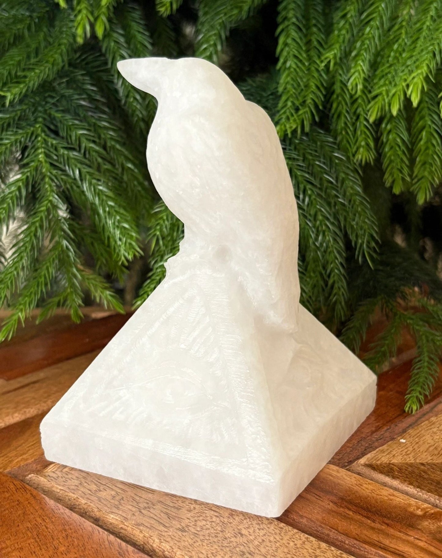 🕊️ White Jade Marble Raven on Pyramid – Protection, Enlightenment & Ancient Wisdom | All-Seeing Eye Carving Mystery | Clarity | Power