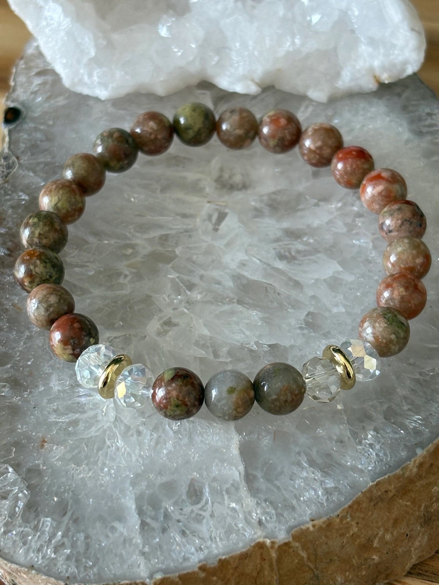 8mm Gold Unakite Crystal Bracelet – Grounded Growth • Emotional Balance • Earth Wisdom